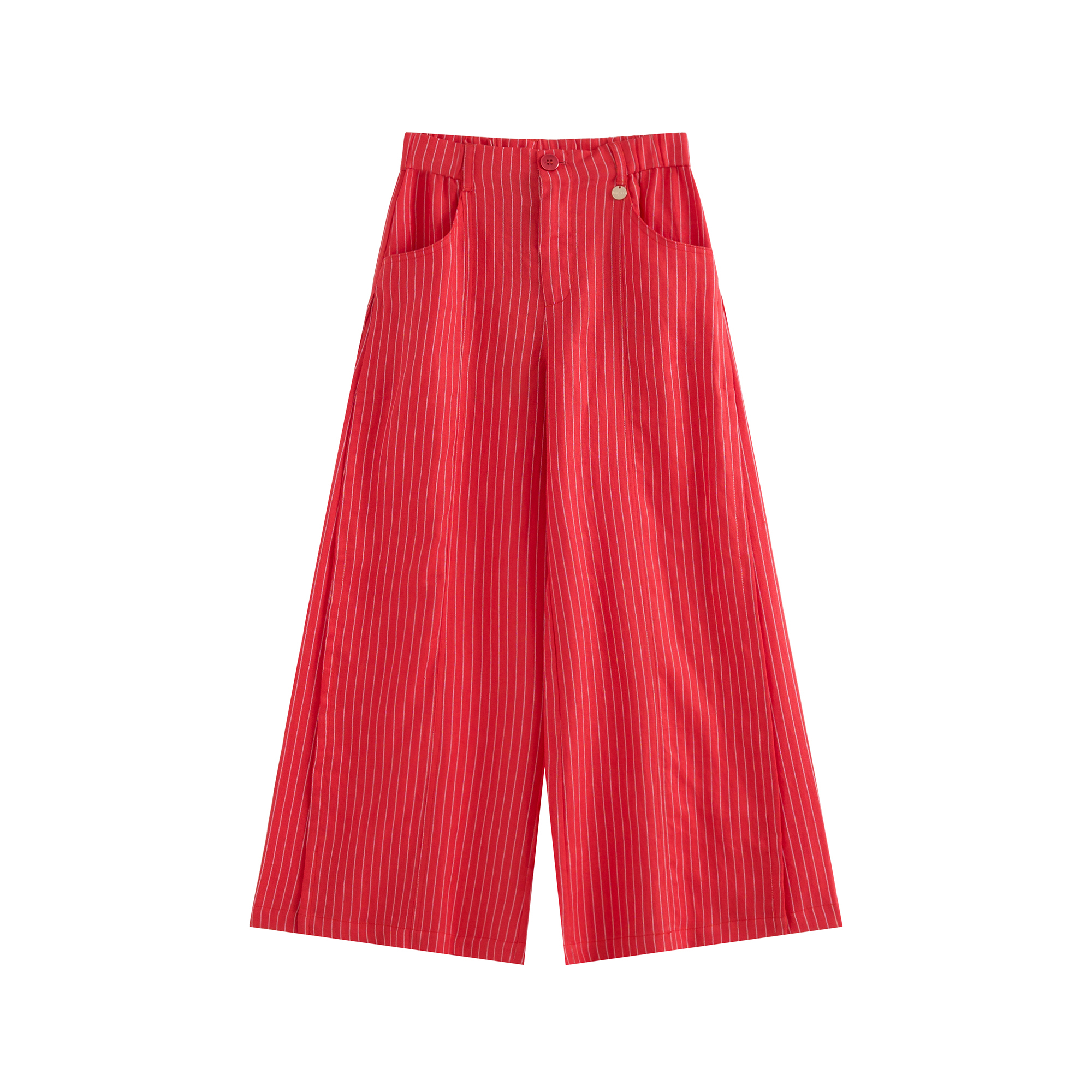 mi-tu 亞麻條紋闊腿褲