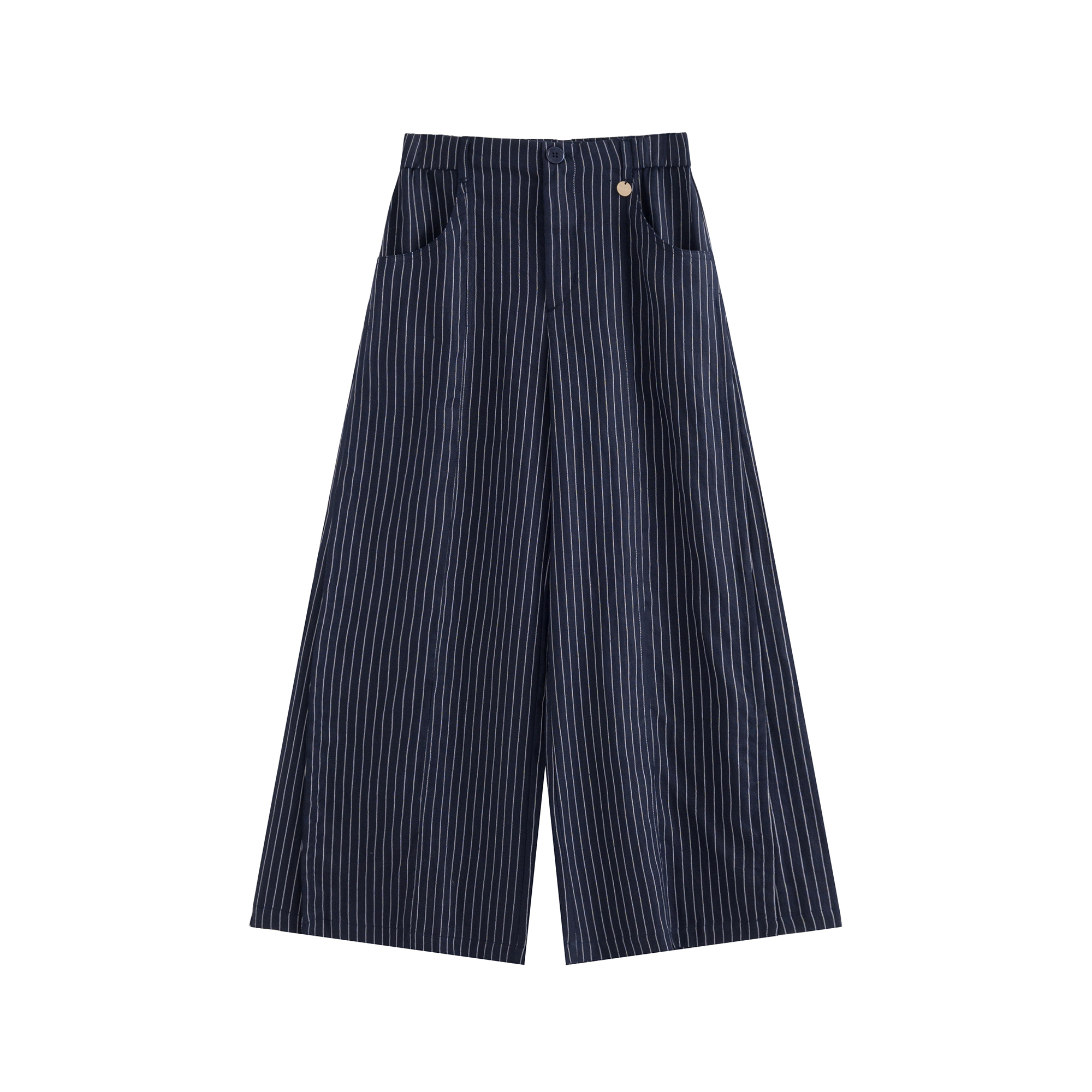 mi-tu 亞麻條紋闊腿褲