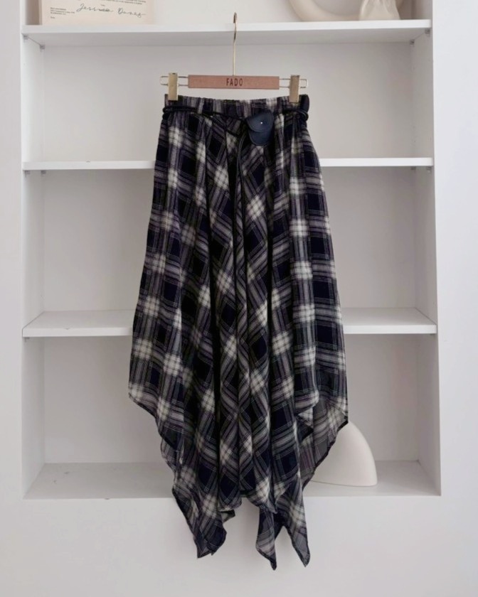 法朵Fado shop｜甜酷主張格紋雪紡裙(附腰帶) 4335001 兩色