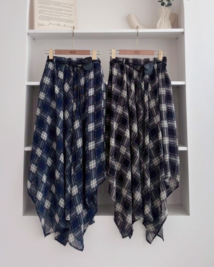 法朵Fado shop｜甜酷主張格紋雪紡裙(附腰帶) 4335001 兩色