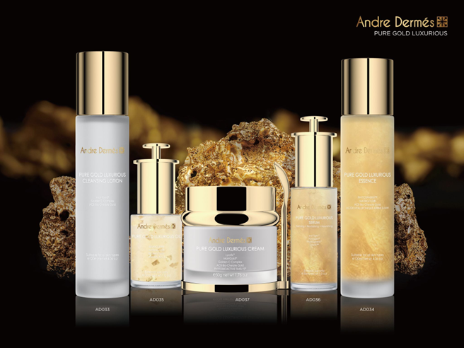 YC007 ANDRE DERMES 黃金系列5件套裝(黃金肌密修護潔顏乳120ML+黃金肌密修護精華水120ML+黃金賦活精萃油30ML+黃金御齡逆時精華30ML+基因重塑煥顏黃金霜50G)