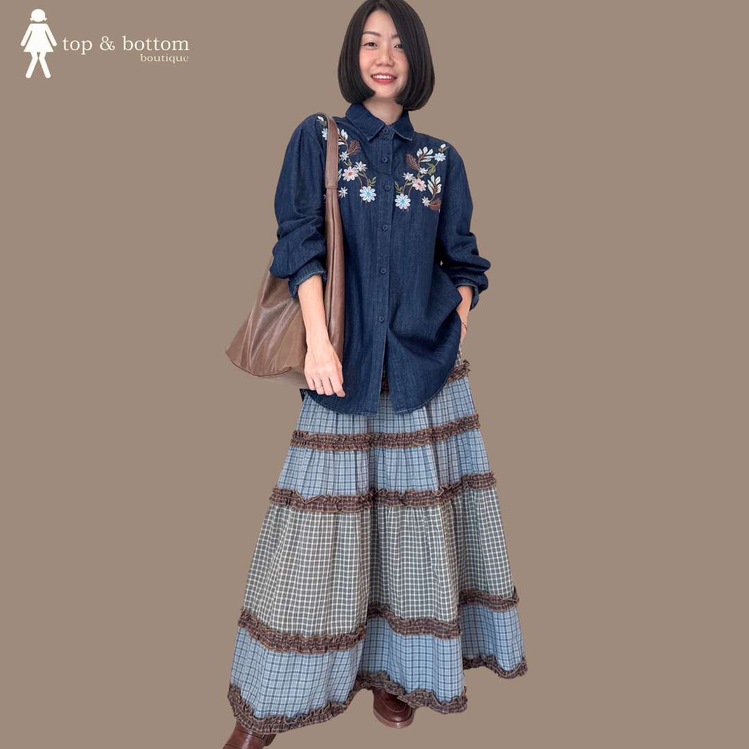 LONG SLEEVE DENIM SHIRT WITH EMBROIDERY DETAILS