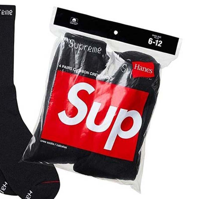 Supreme Hanes Crew Socks 襪子 四雙一組 黑色 99HAA26B-BK [台灣現貨]