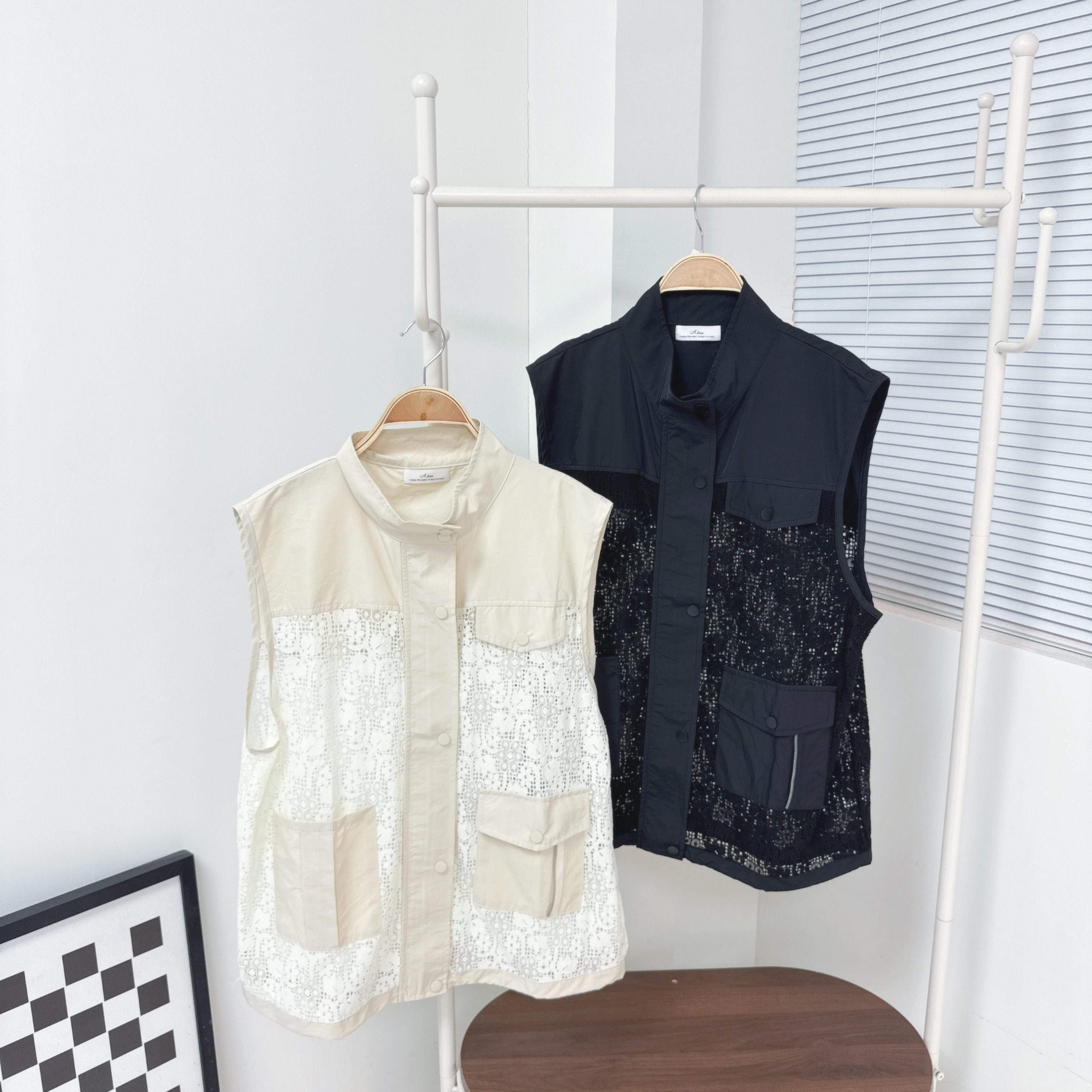 【廠家制】拼風衣料Lace拉鏈背心 (S32-S33)