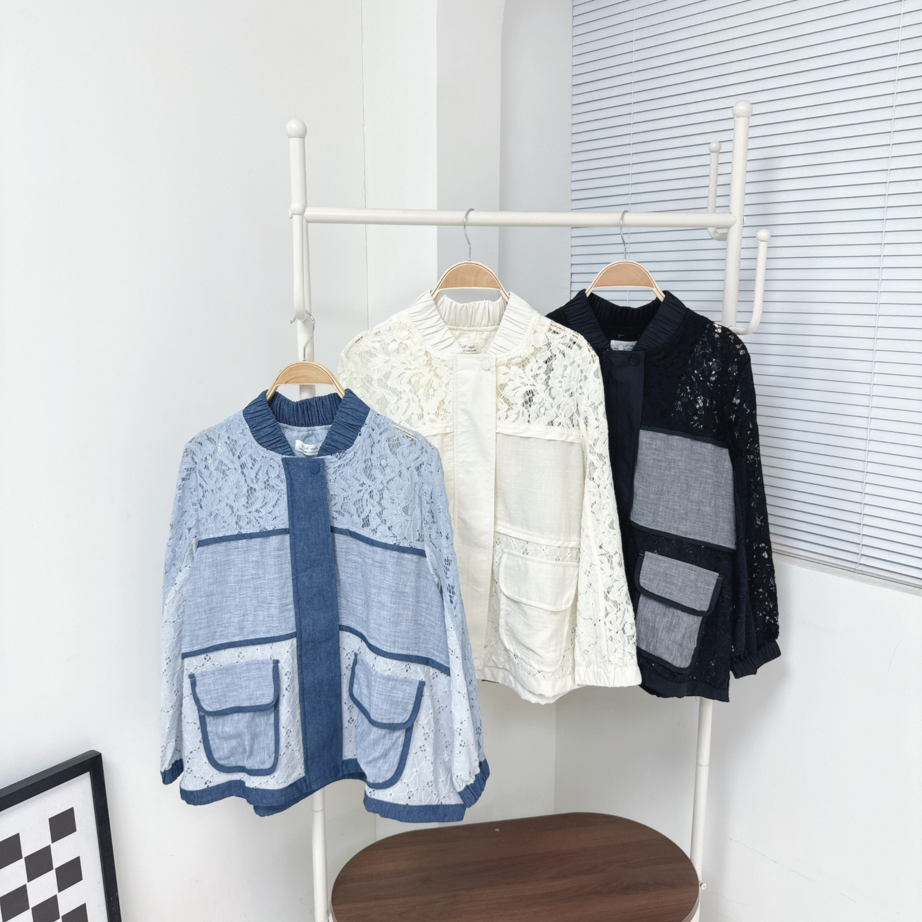 【廠家制】拼風衣料Lace拉鏈長袖外套 (S34-S36)