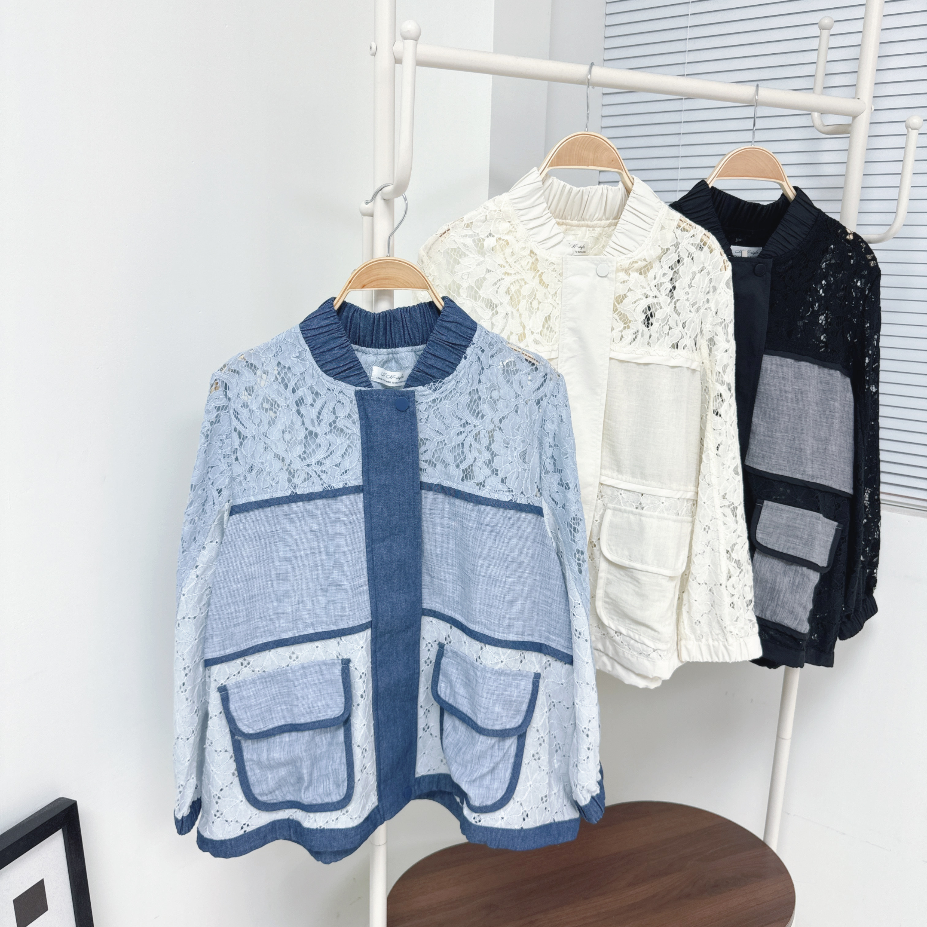 【廠家制】拼風衣料Lace拉鏈長袖外套 (S34-S36)