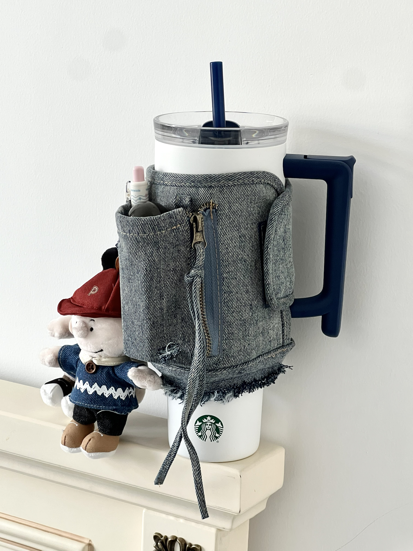 代購-Starbucks星巴克 丹寧星咖系列 不鏽鋼雙飲口杯 配多功能杯套 保溫杯 藏藍色 1180ml