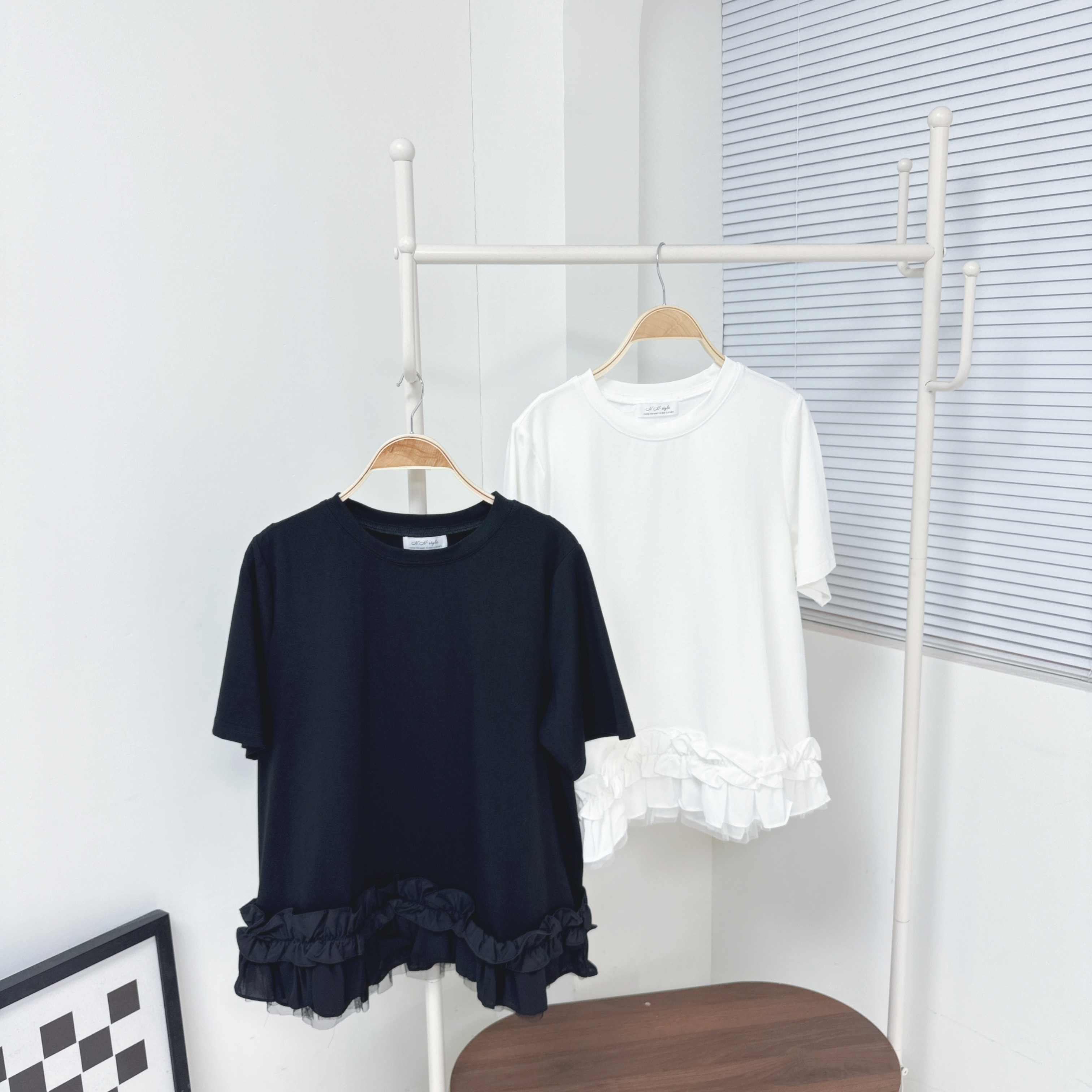 【廠家制】腳車摺拼網紗短袖TOP (S25-S26)