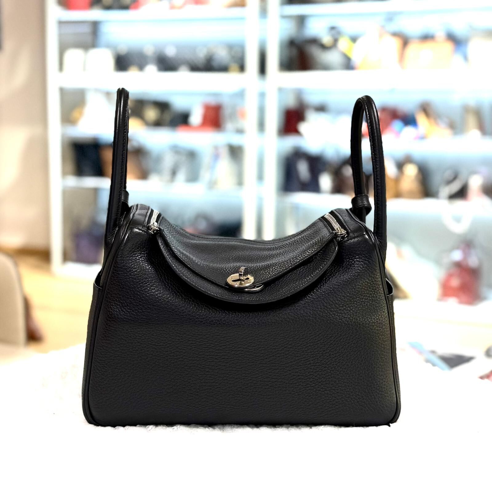 98%NEW二手 HERMES LINDY 30 R刻 黑色TC皮銀扣 89 NOIR PHW #香榭站正品