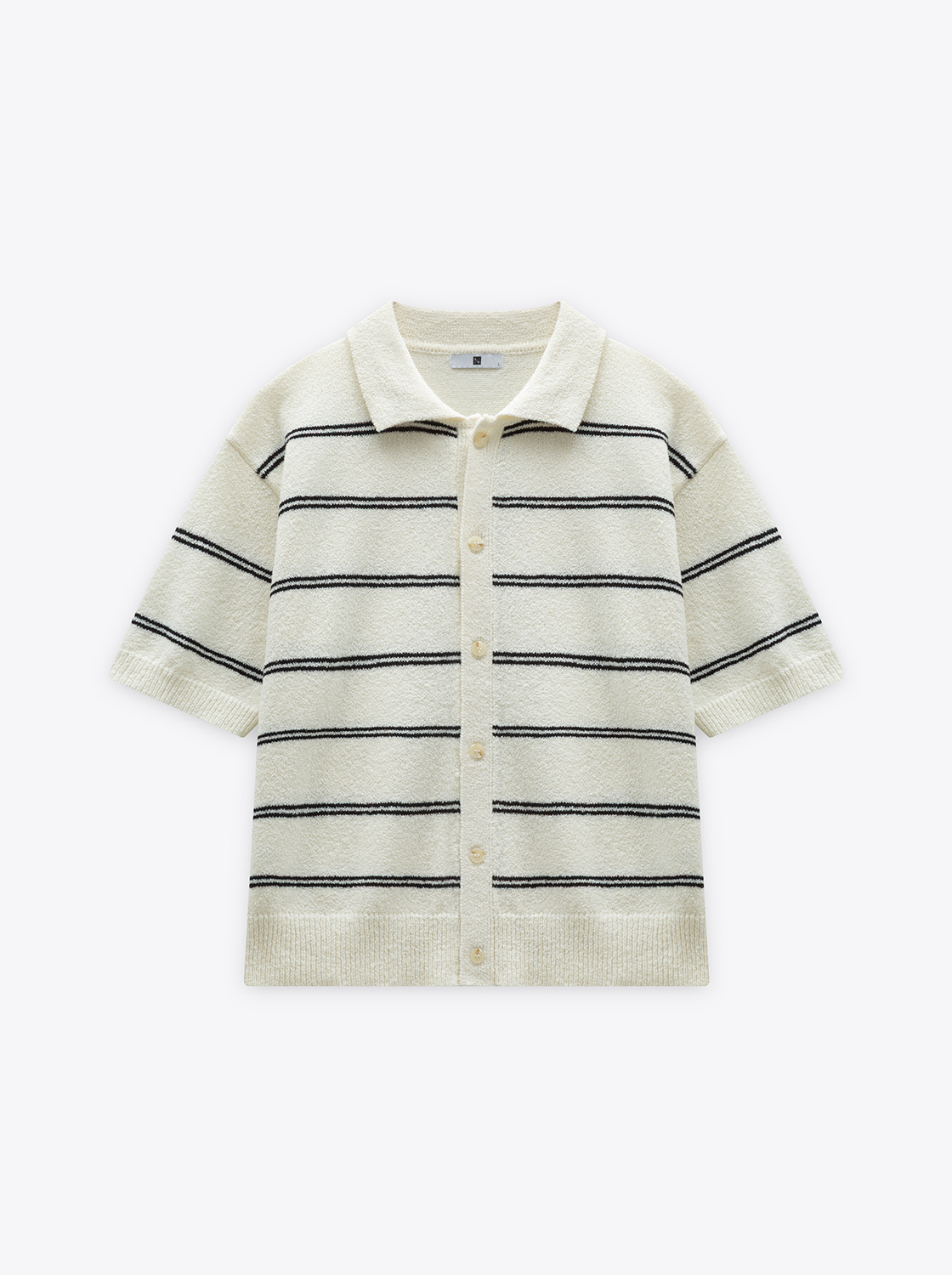 條紋開釦短袖毛織