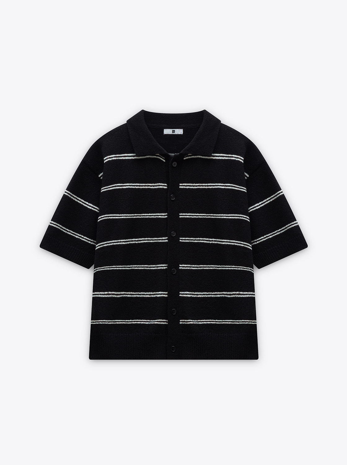 條紋開釦短袖毛織
