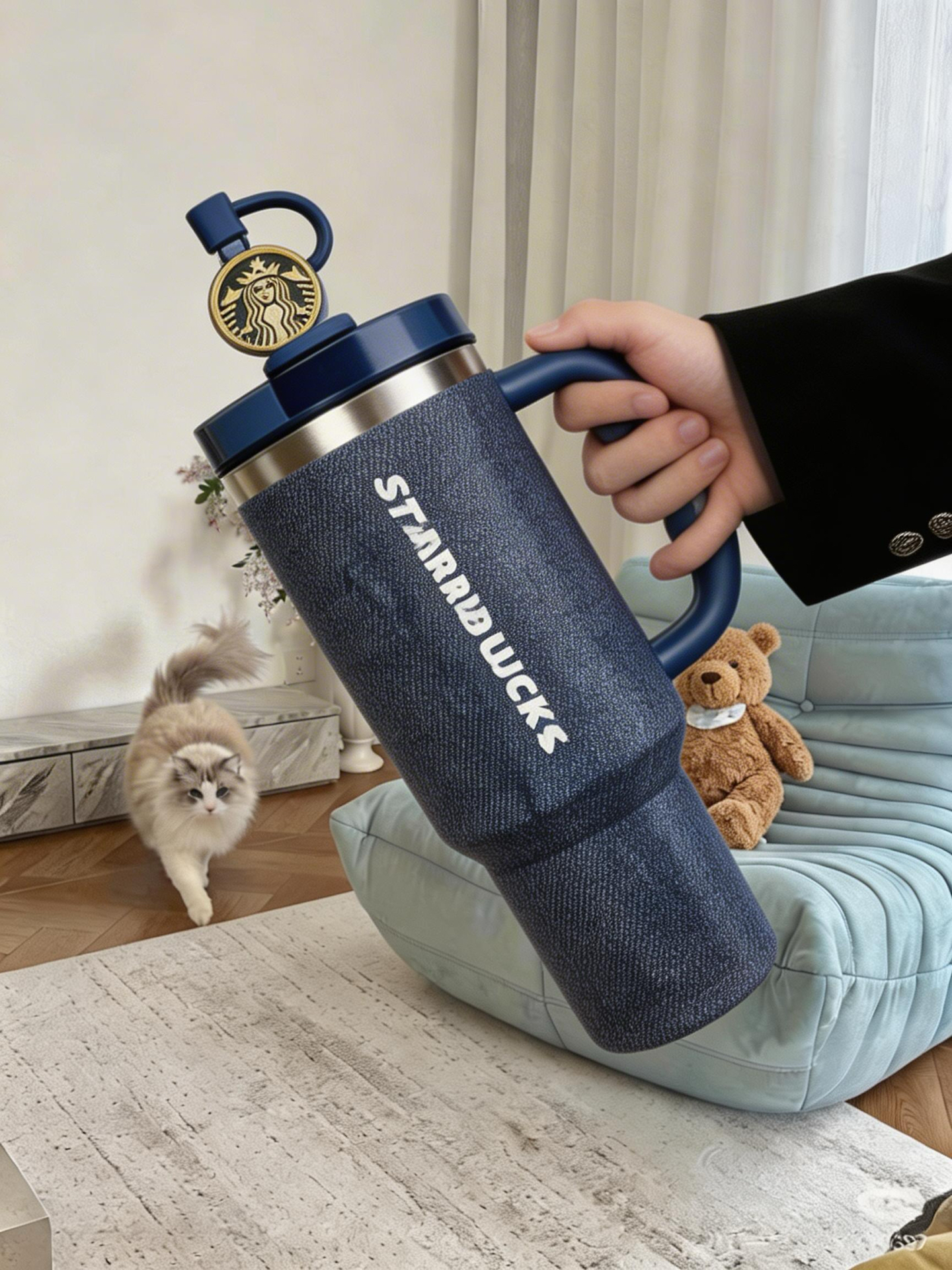 代購-STARBUCKS星巴克 X STANLEY 聯名款 單寧星咖系列 牛仔 冰壩杯 1183ml