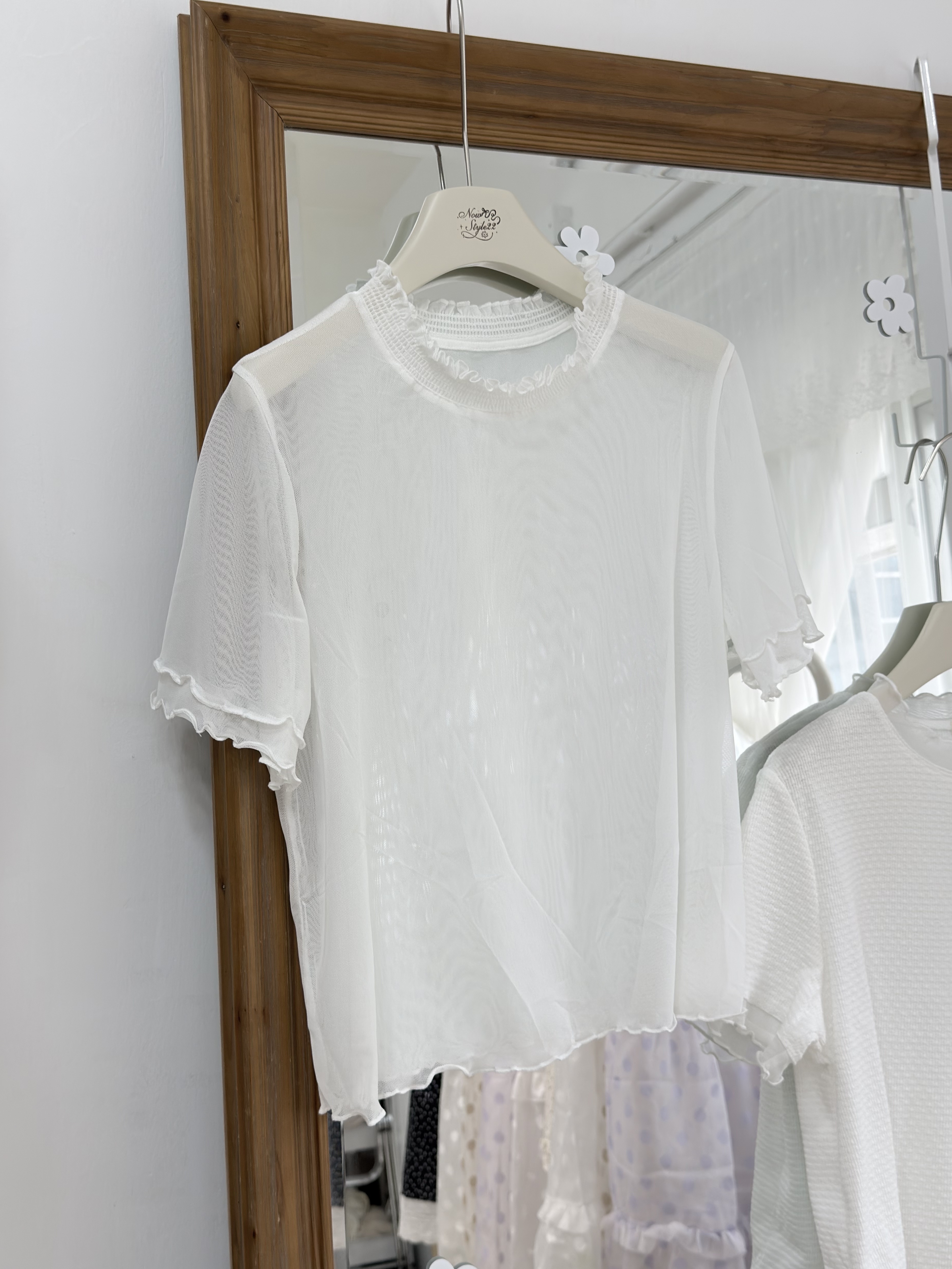 大彈性~ see-though ruffles tee 一色入