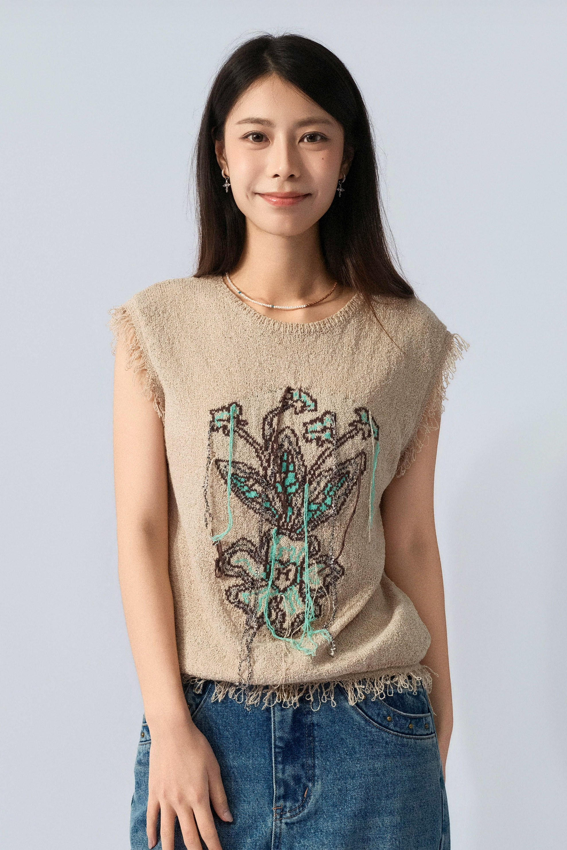 裝飾蘇蘇花朵針織背心（預購產品）