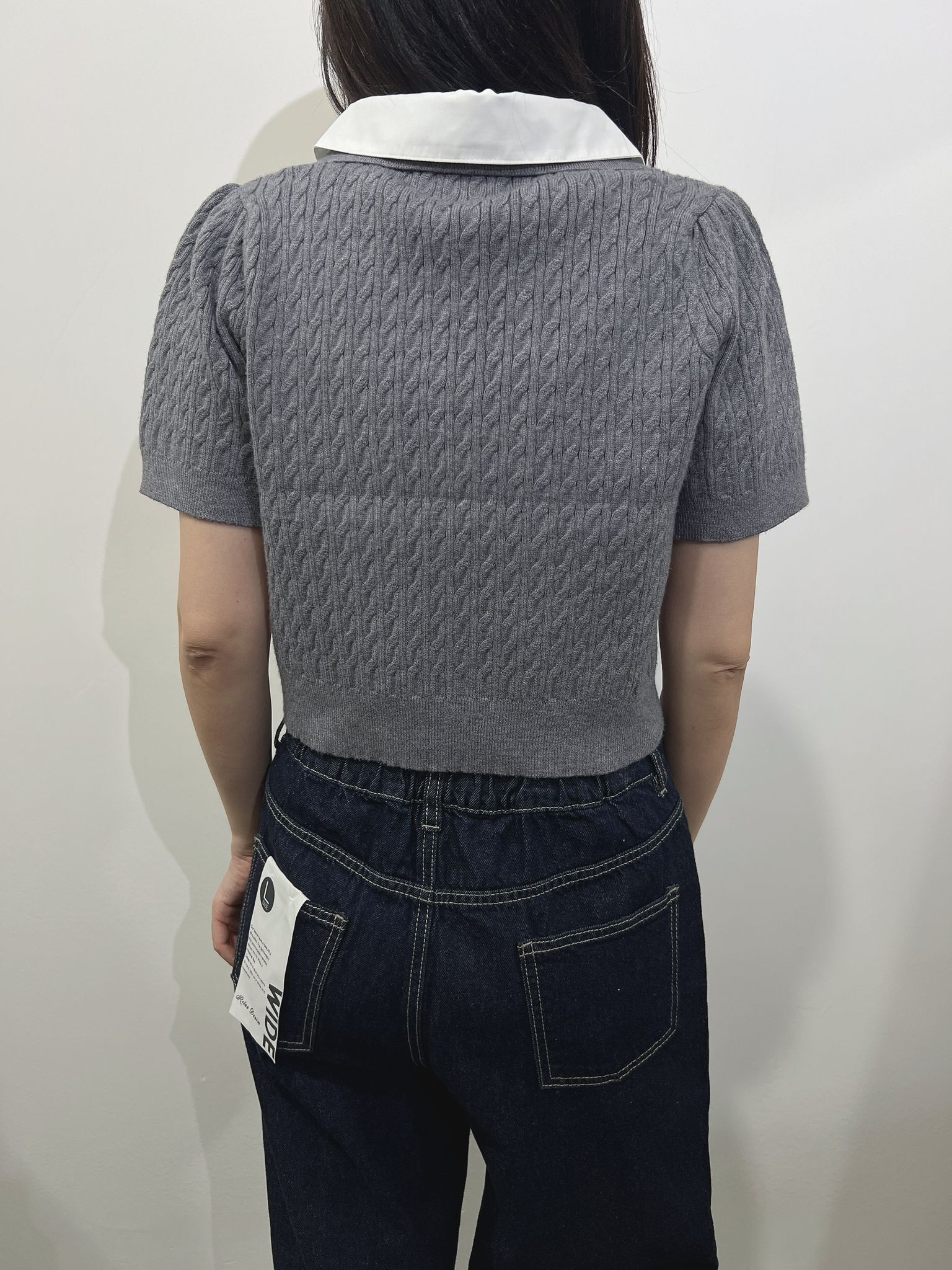 NC Double-collar cable short-sleeved knit