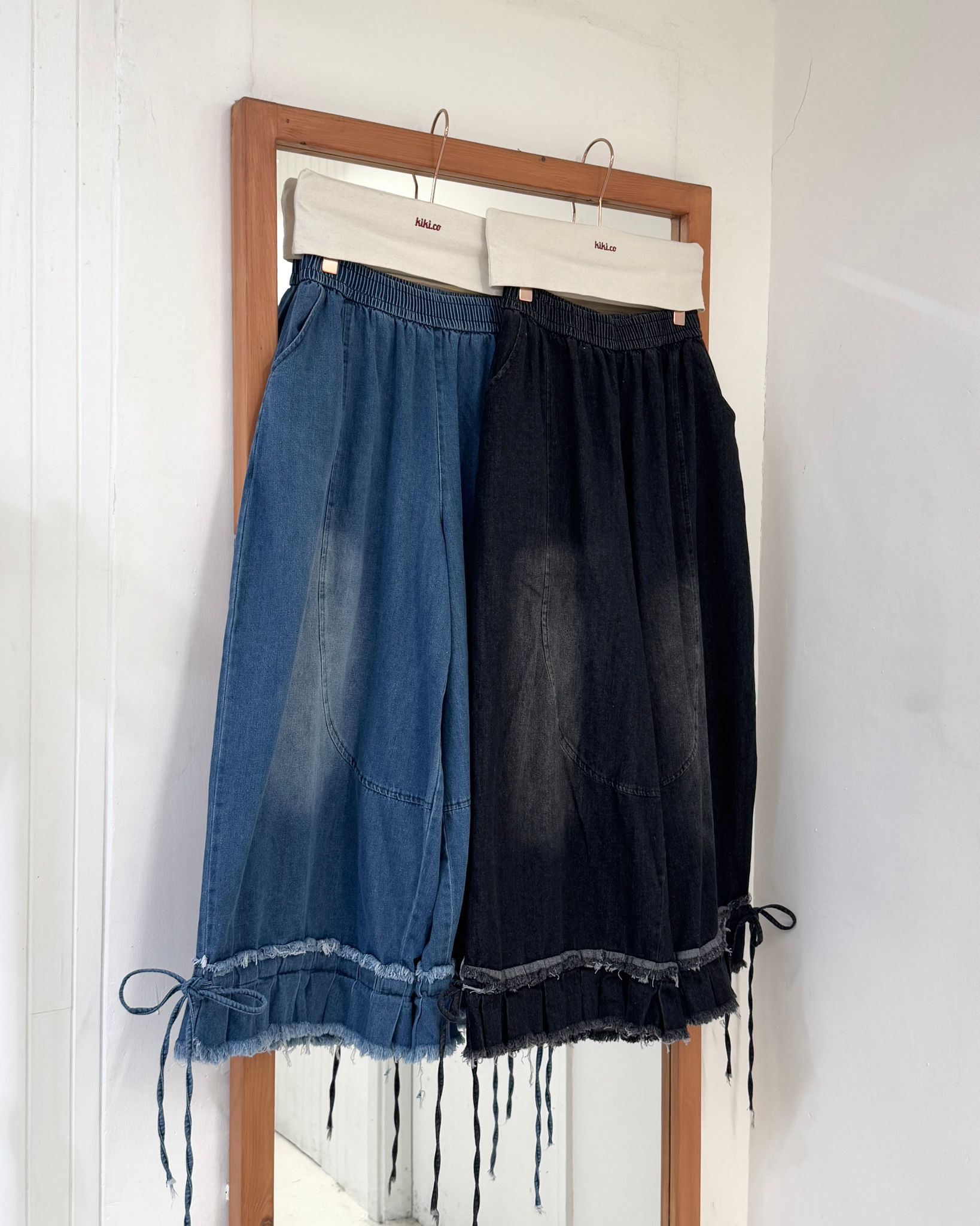 牛仔蘇蘇腳抽繩闊褲