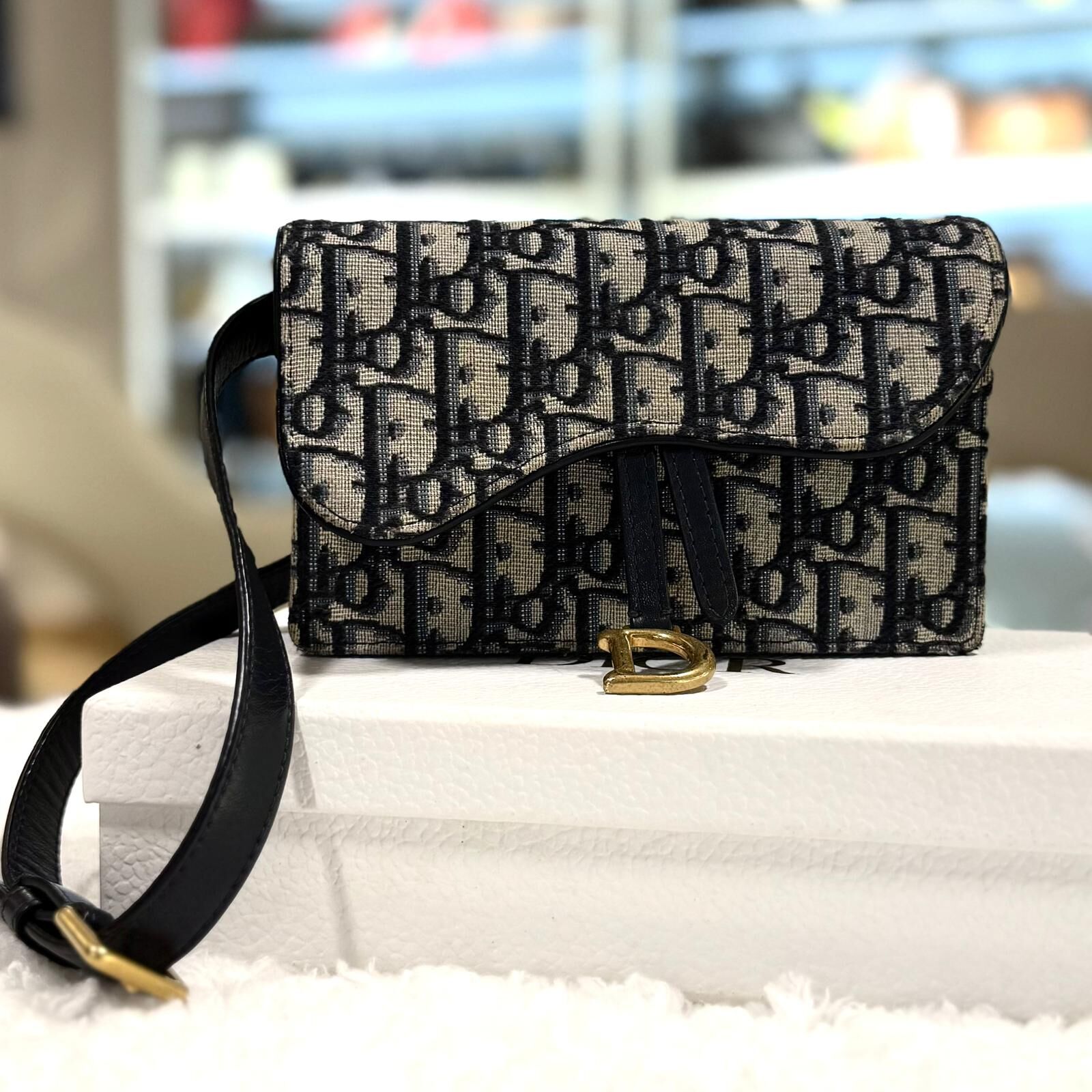 95%NEW二手DIOR Saddle Belt Bag DIOR腰包/心口袋 老花帆布 SADDLE S5619 CTZQ 928 #香榭站正品