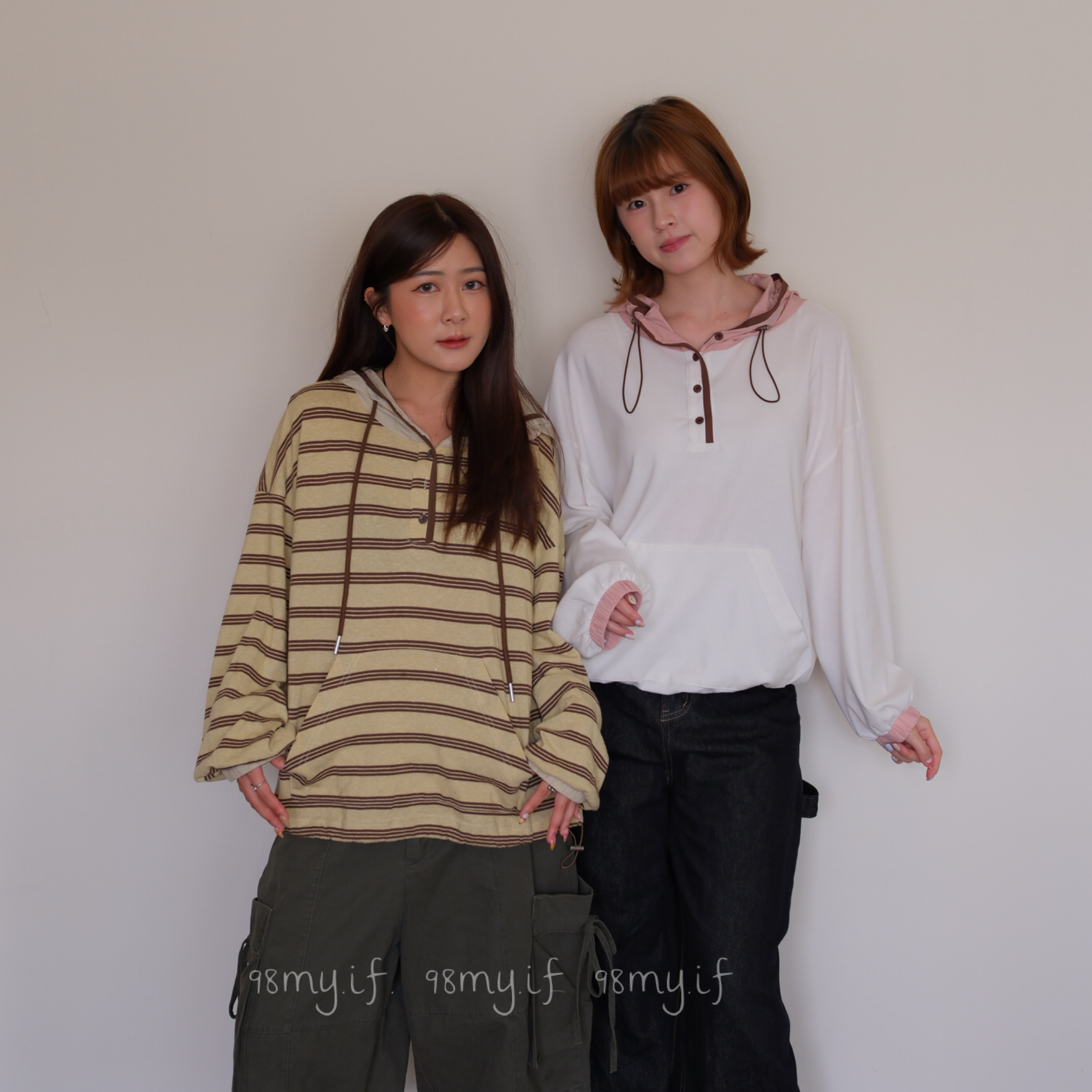 A20 休閒薄長袖拼接連帽tee