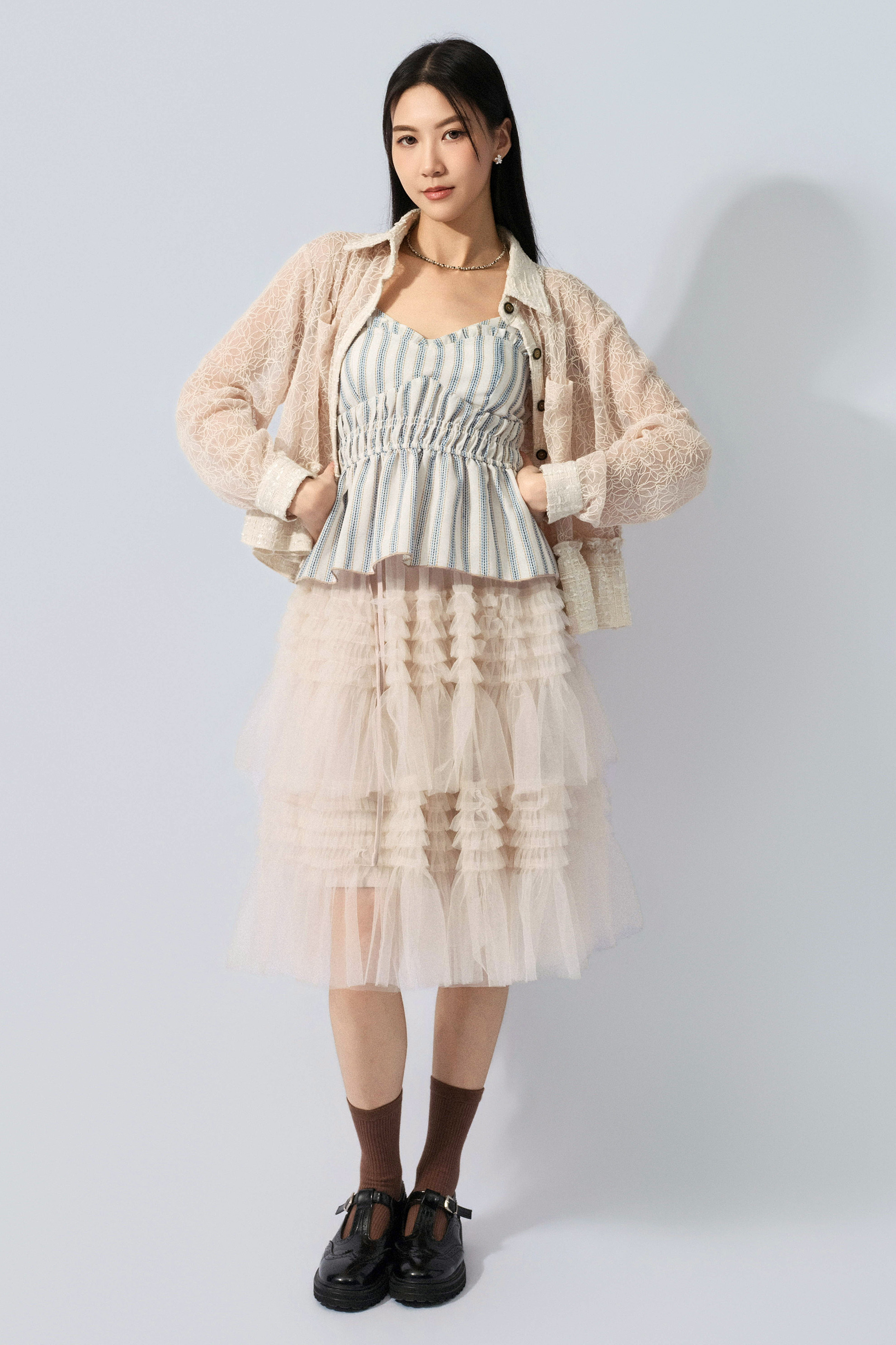 荷葉網紗及膝裙 (預購產品）