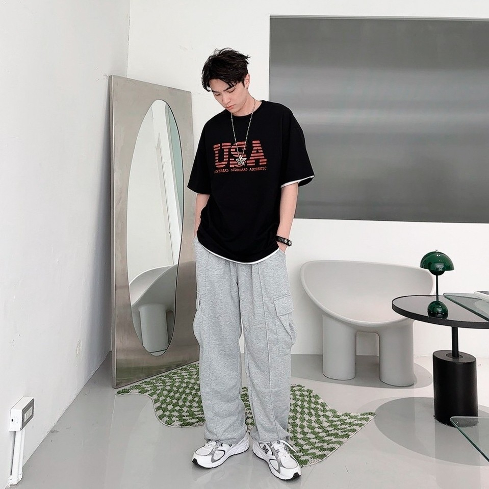 韓國細絨布 USA大 LOGO短T 80233