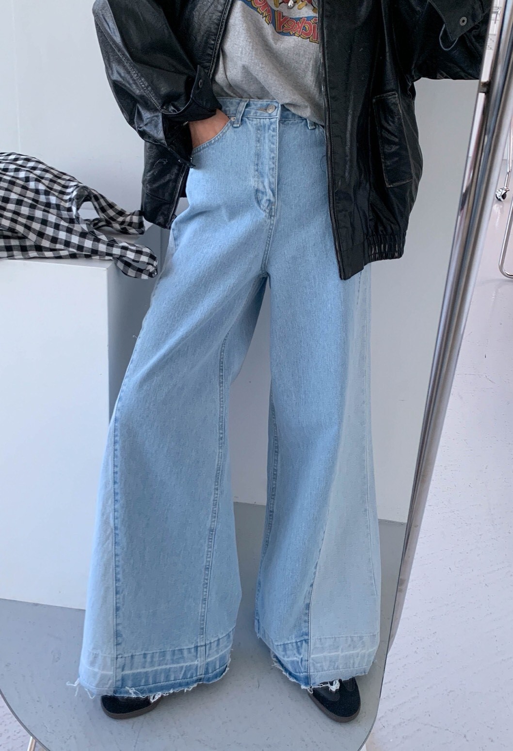 ᴴᴼᵀ ▸▸店長推薦◃◃ 春夏新款/拼色牛仔喇叭寬褲 MANIFEST正韓🇰🇷