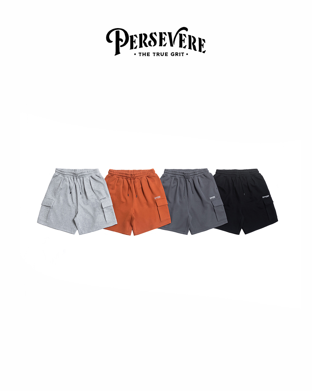 PERSEVERE 寬版 透氣 棉質 短褲 套裝 黑/深灰/麻花灰/橘 26 S/S Loose-Fit Cotton Shorts