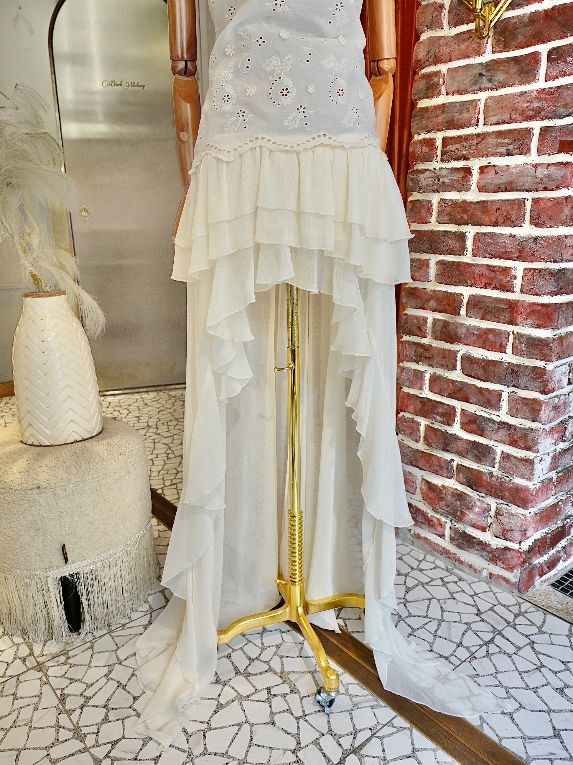 Cream White奶油白色雪紡紗層次長短褲裙Skort