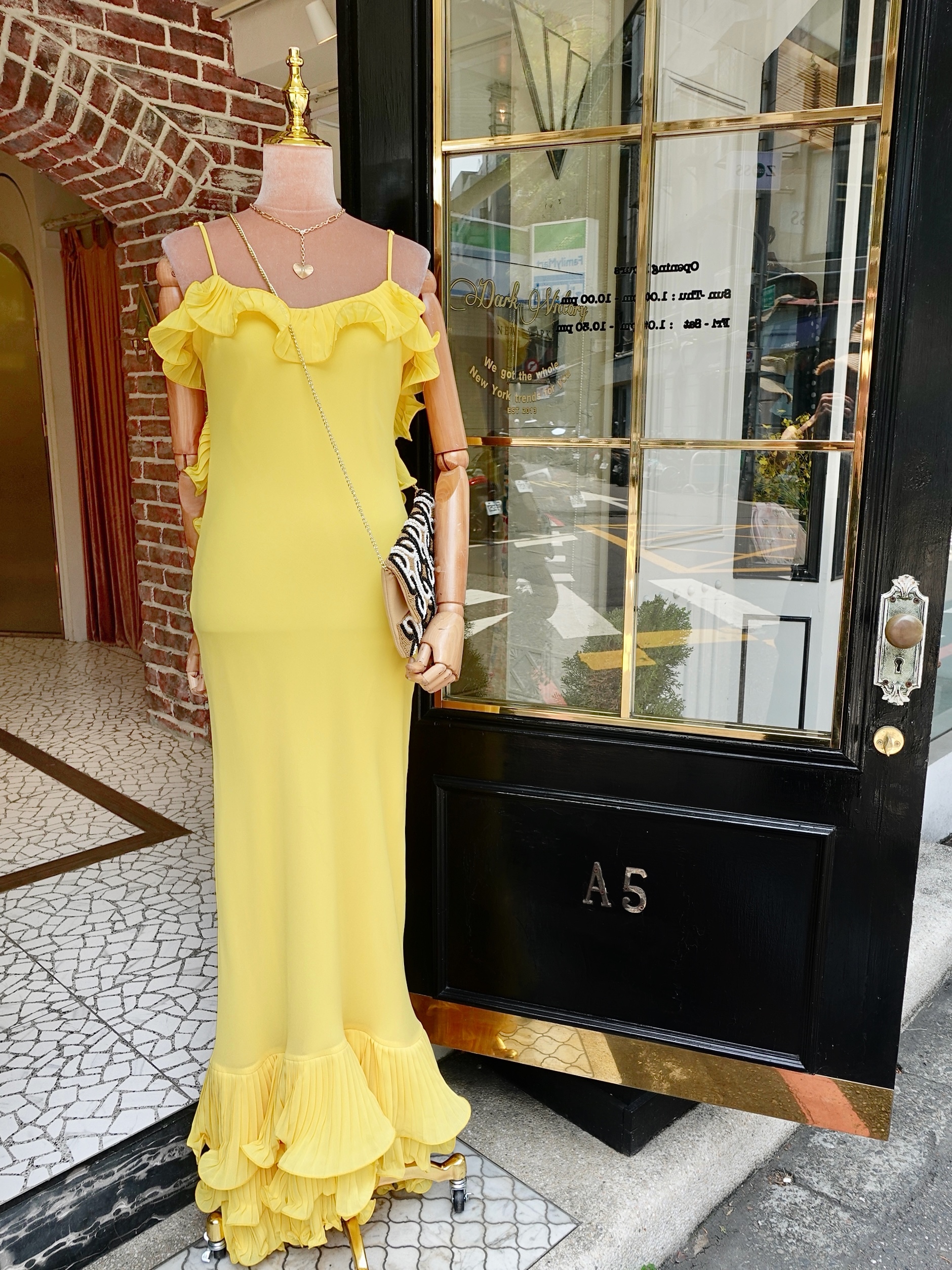 Butter Yellow奶油黃色雪紡紗荷葉飾邊Dress