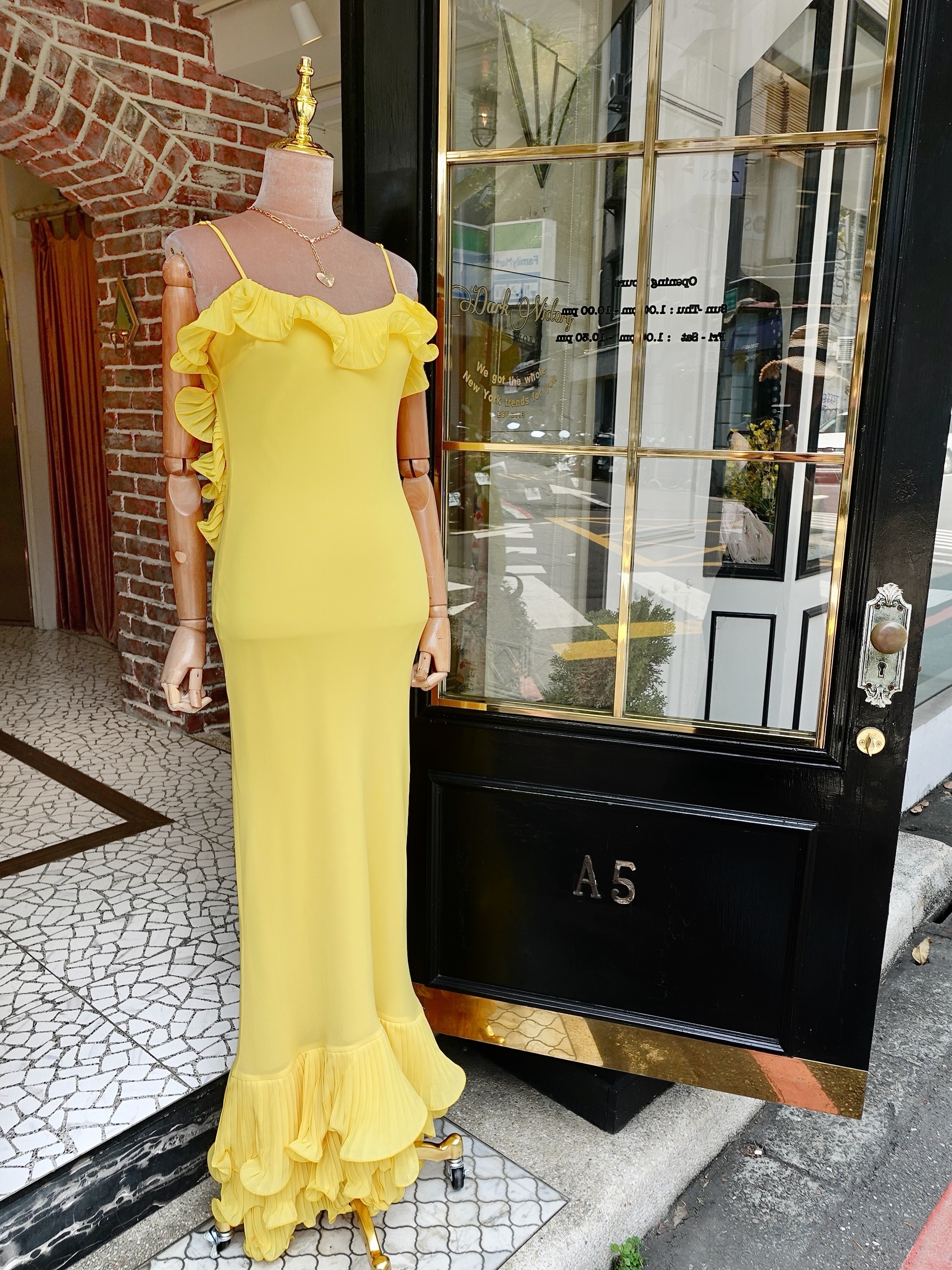 Butter Yellow奶油黃色雪紡紗荷葉飾邊Dress