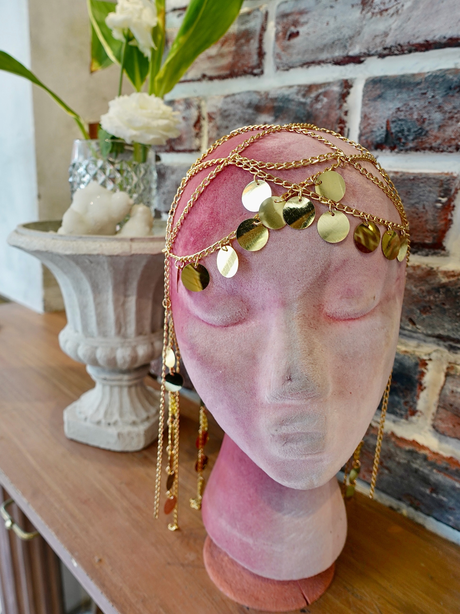 Lux Gold金色金屬鏈條亮片頭飾