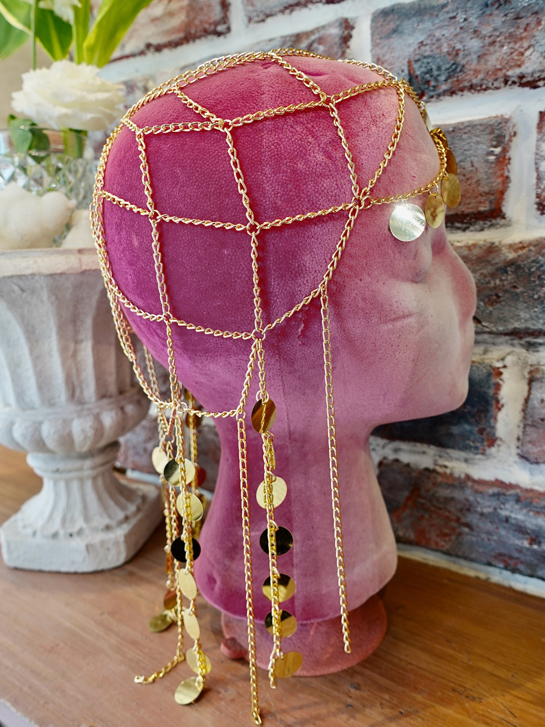 Lux Gold金色金屬鏈條亮片頭飾