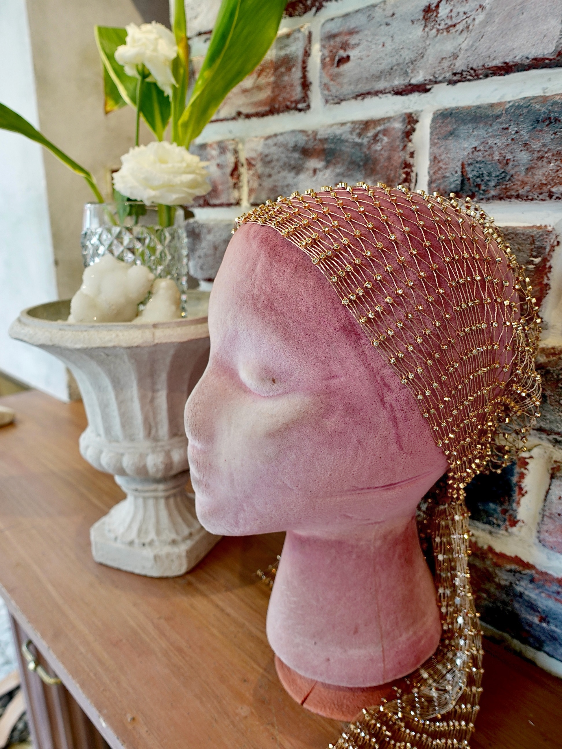 Lux Gold金色水鑽網洞頭巾飾