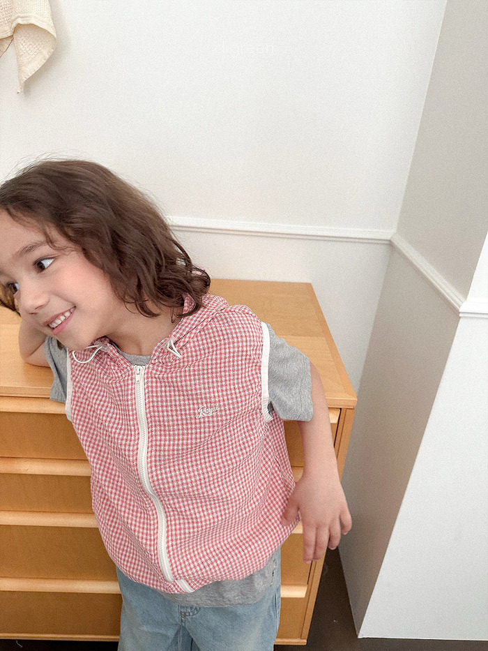 正韓夏Digreenkids 三色連帽拉鍊格紋背心