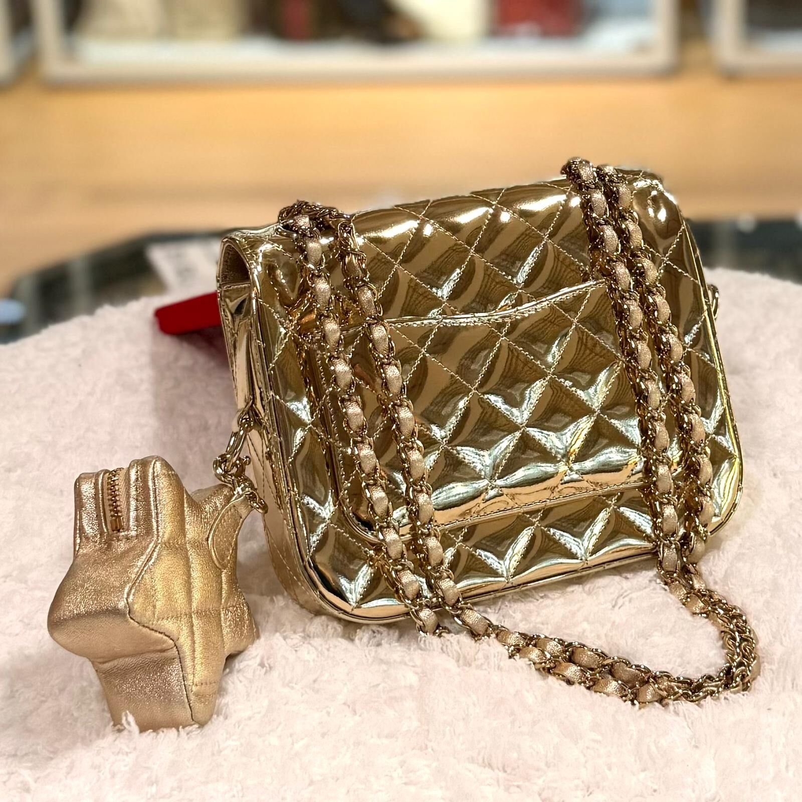 99%NEW二手CHANEL Mini Classic Flap Bag 24C AS4647 金色漆皮星星袋 #香榭站正品
