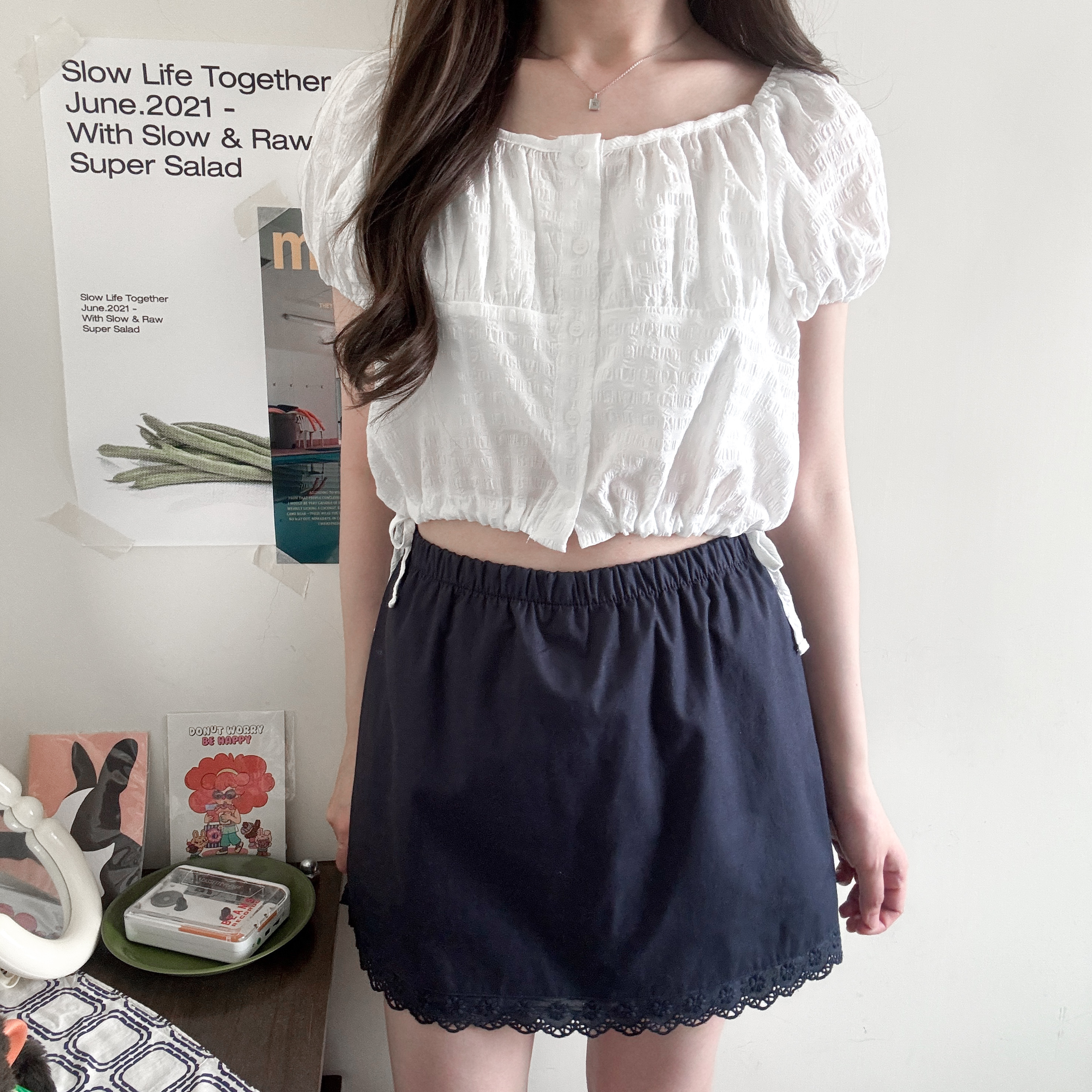 Lace邊簡約短裙褲