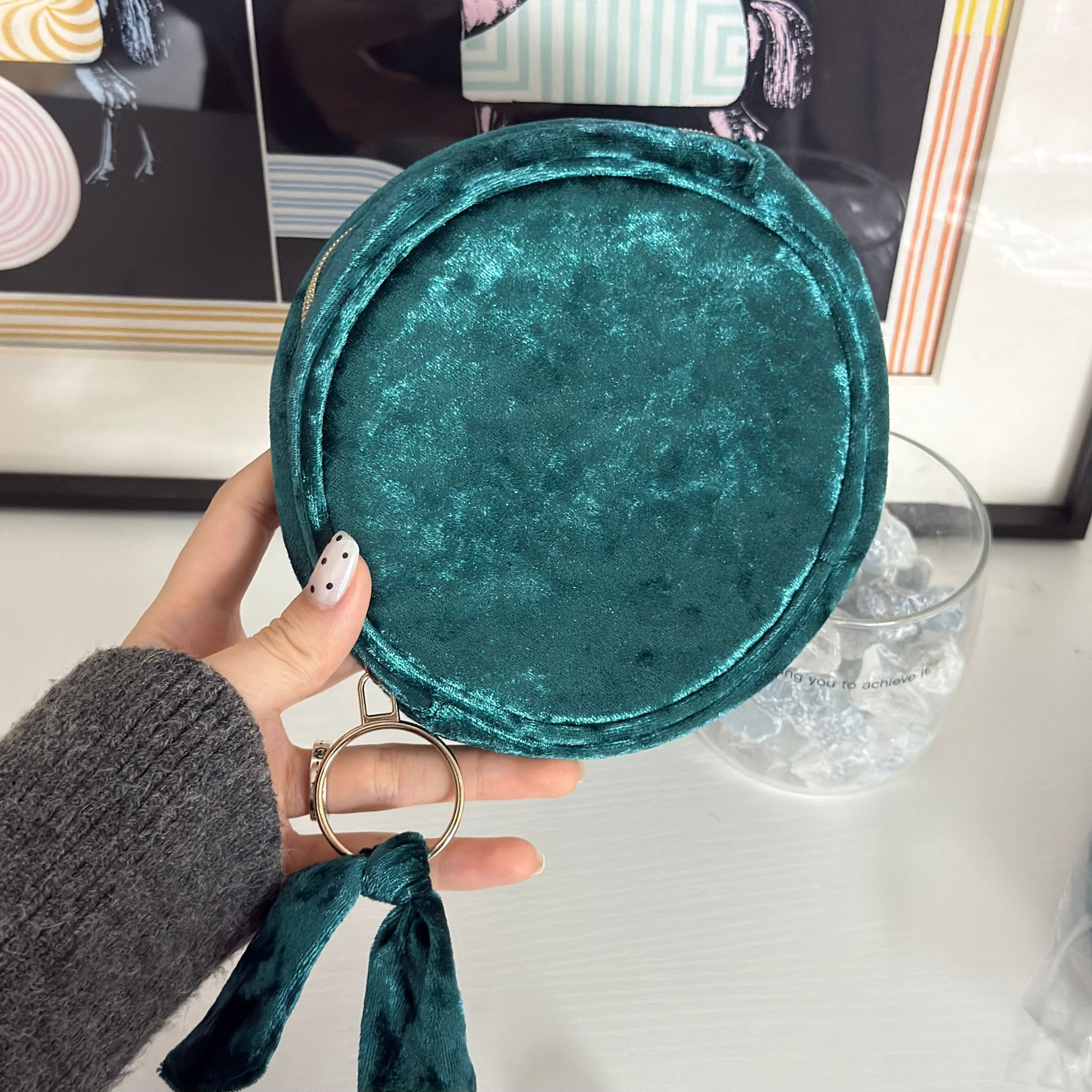 Helena Rubinstein - Powercell Round Pouch墨綠色絨面圓形化妝袋