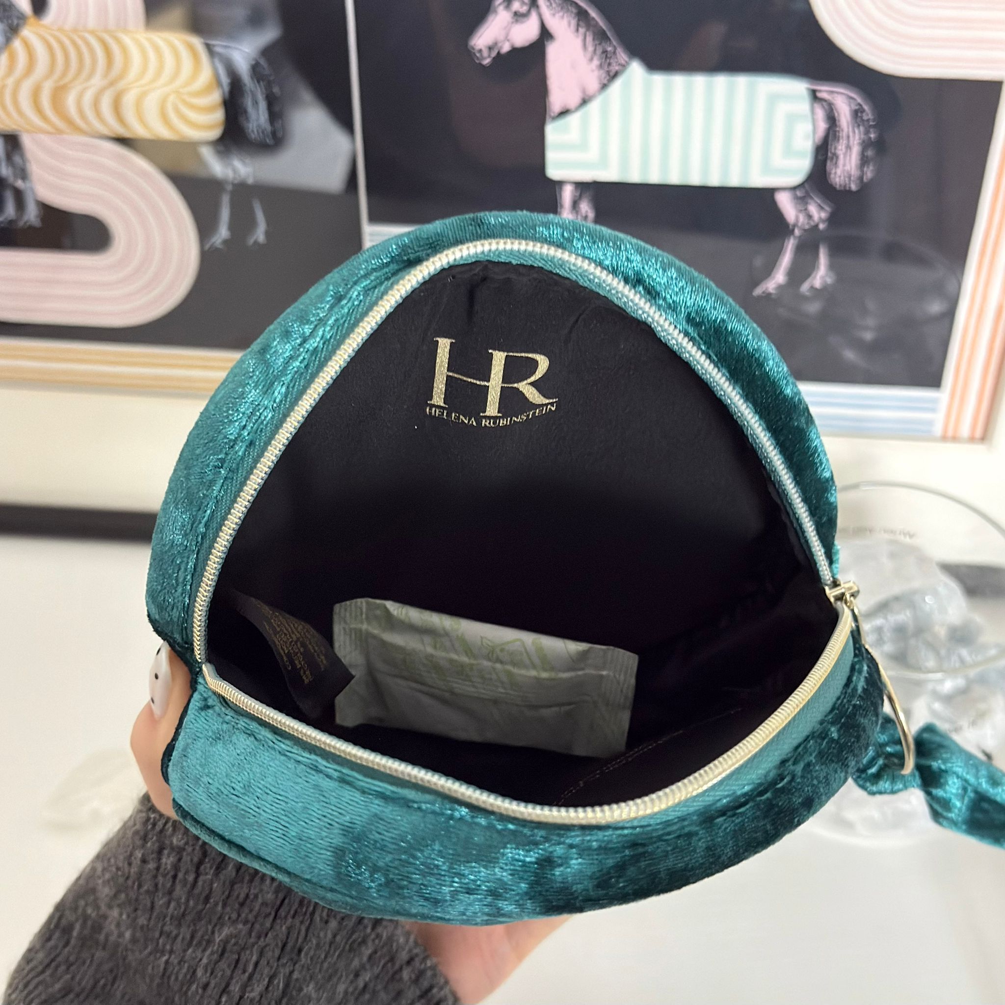 Helena Rubinstein - Powercell Round Pouch墨綠色絨面圓形化妝袋