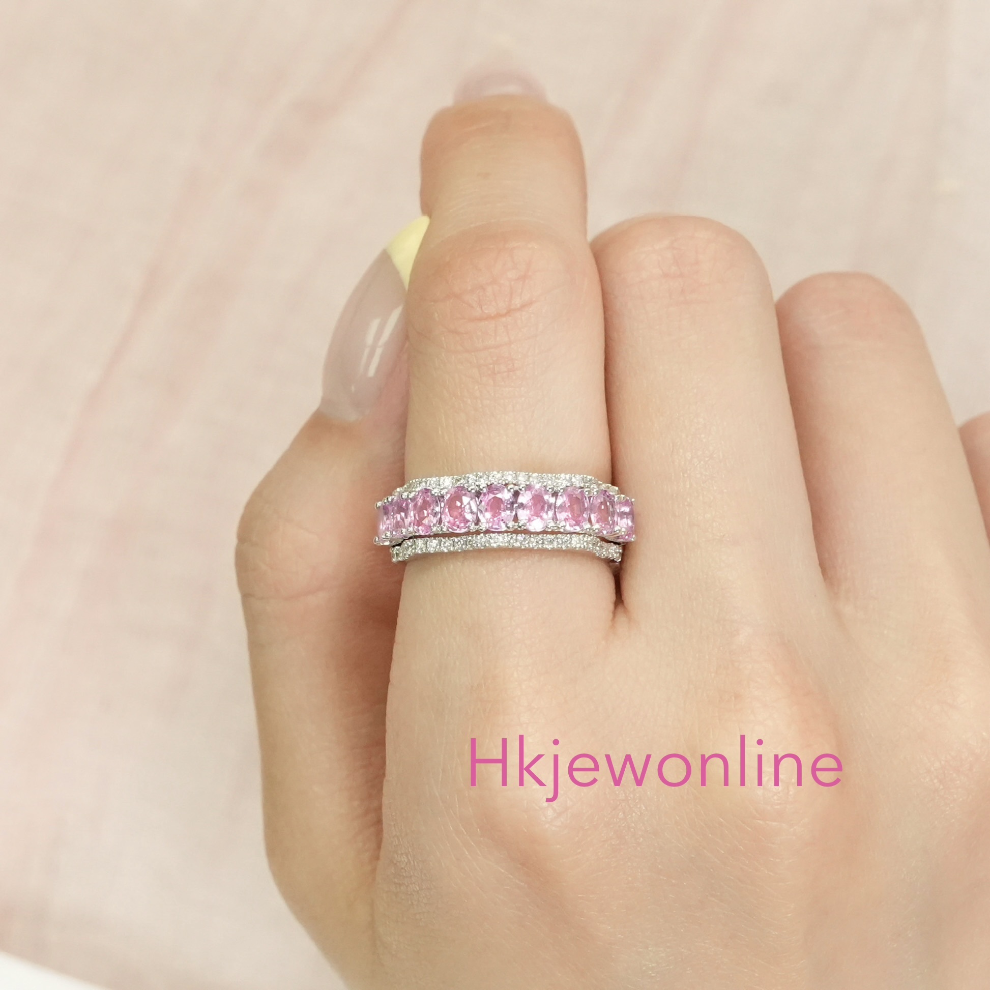 18K White Gold Pink Sapphire And Diamond Ring