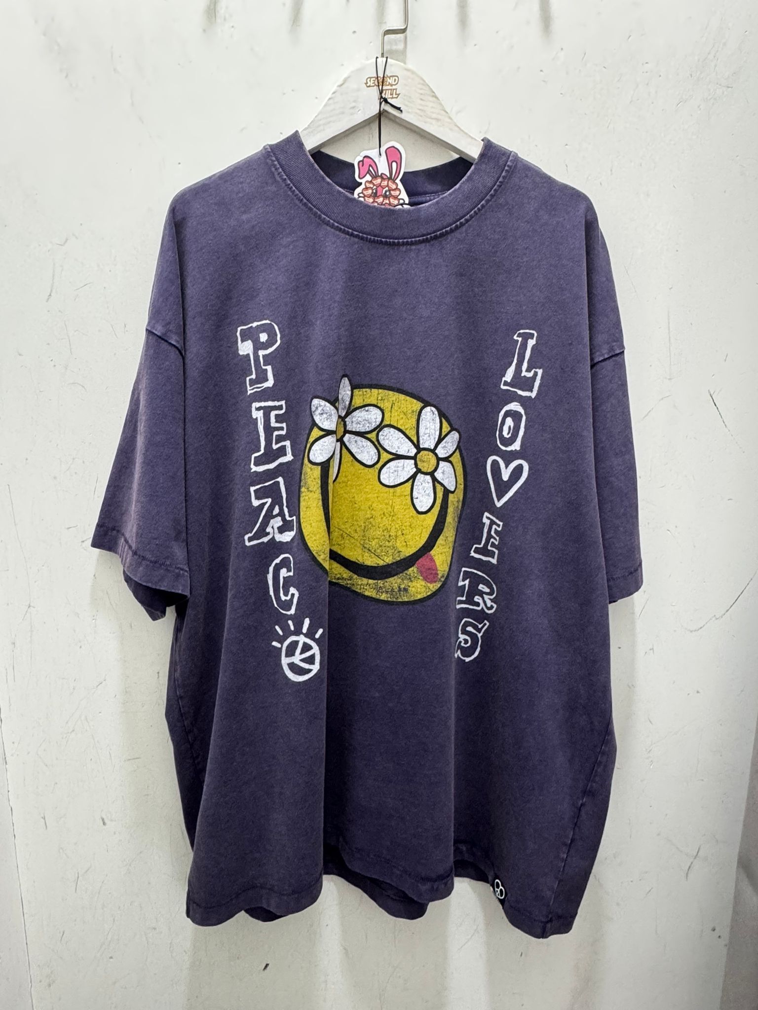 2nd Closet "Peace Lovers Smiley" Washed T-shirt - PURPLE | TE05