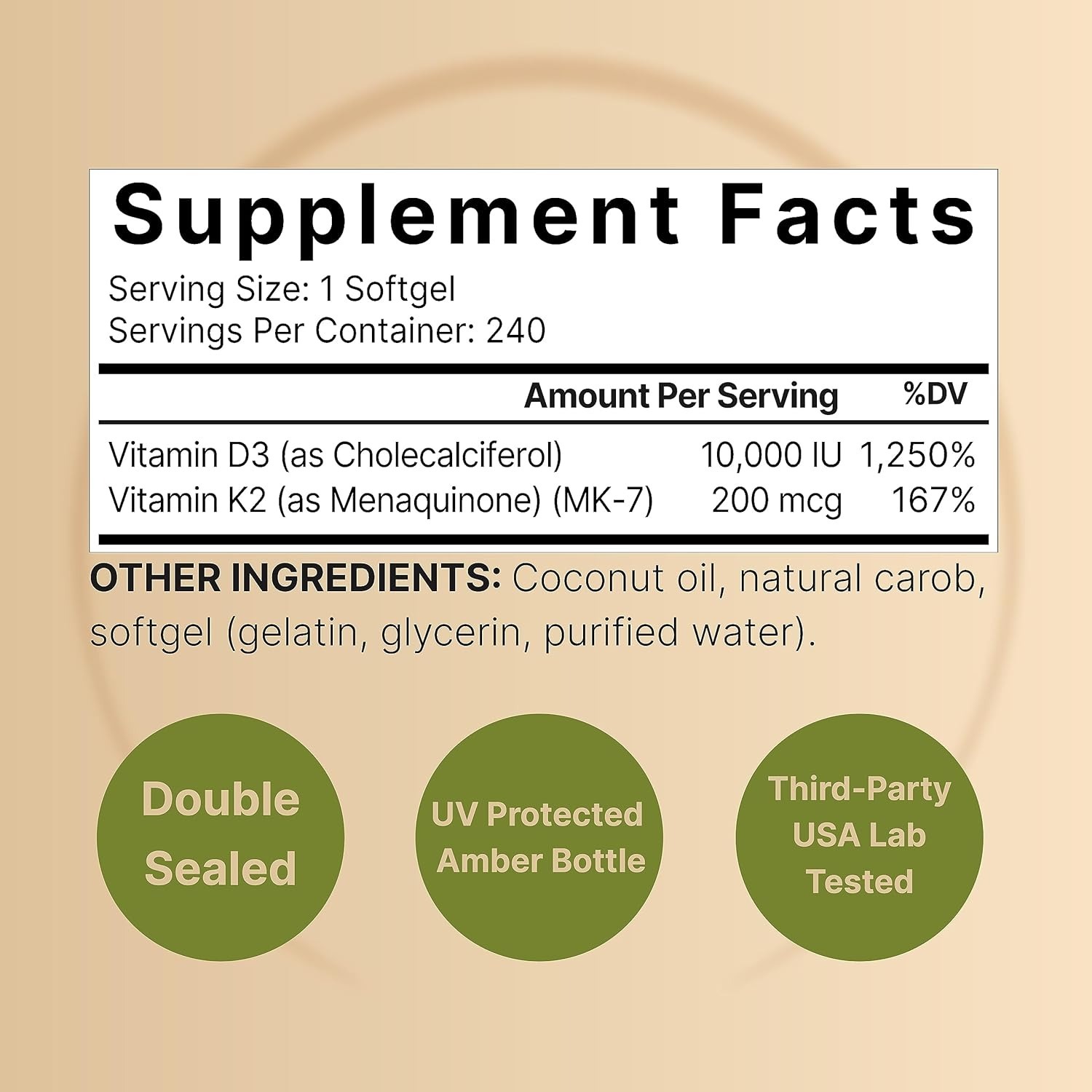 代購 NatureBell Vitamin Double Strength D3 + K2-240 Softgels - 10,000 IU Vitamin D & 200mcg K2