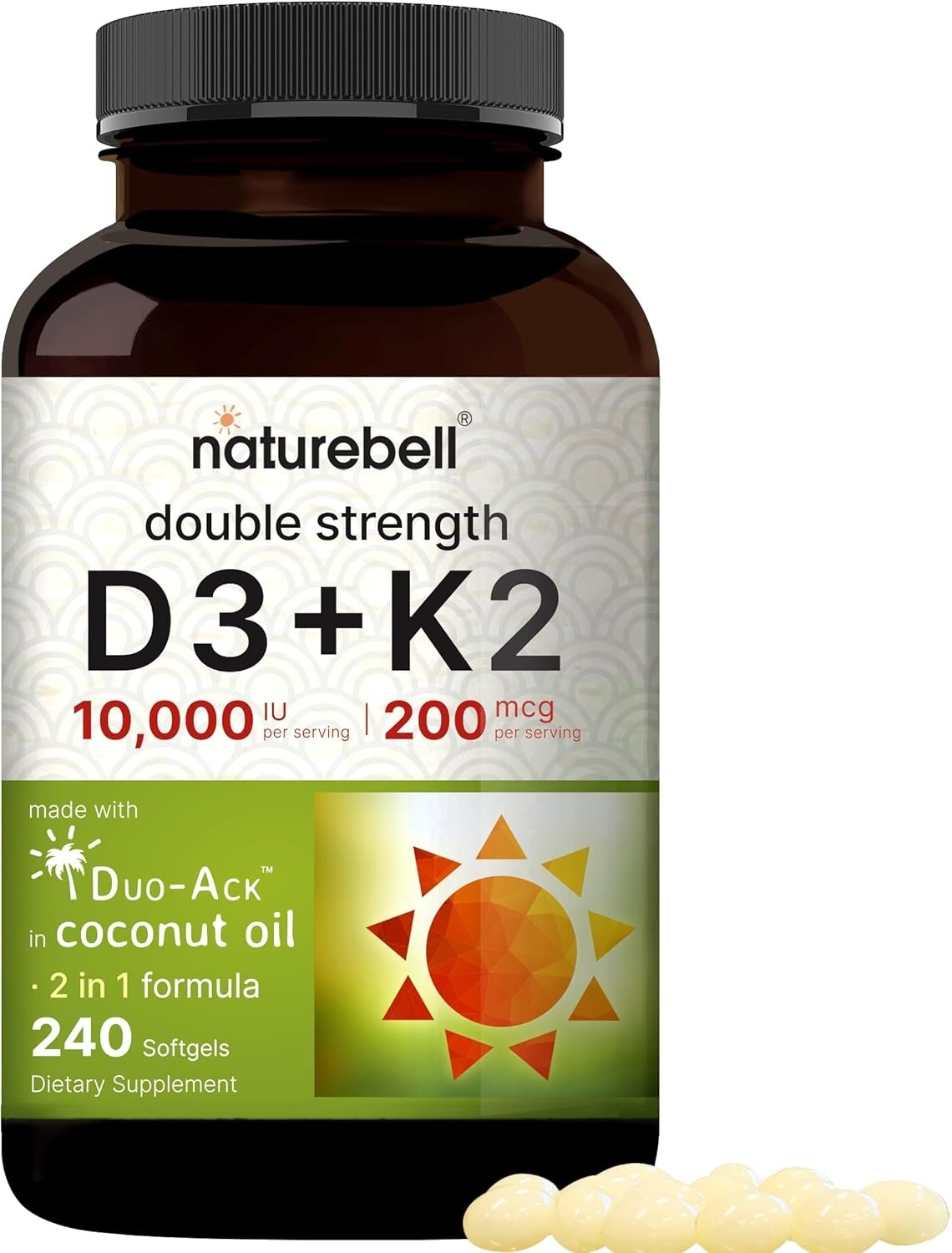 代購 NatureBell Vitamin Double Strength D3 + K2-240 Softgels - 10,000 IU Vitamin D & 200mcg K2