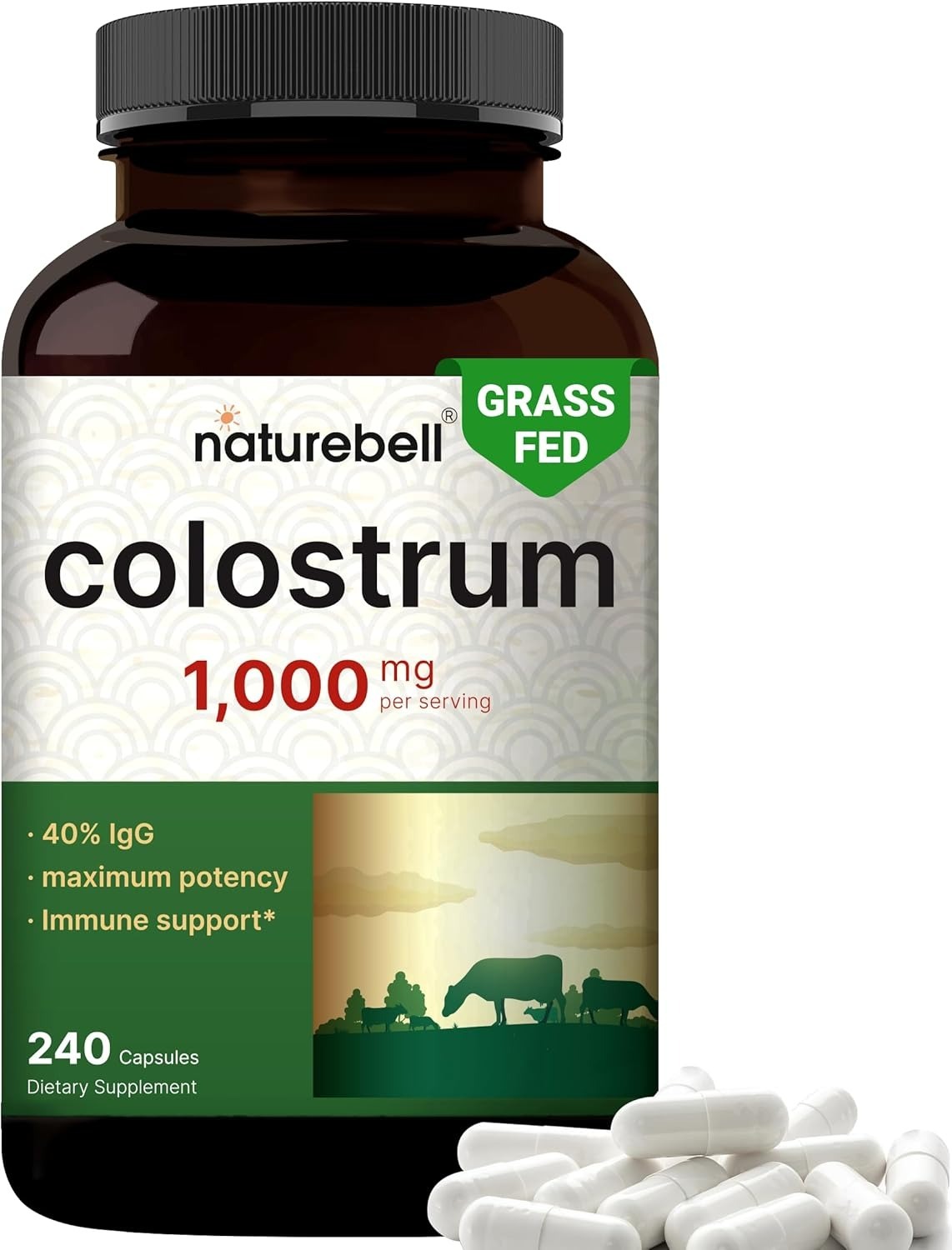 代購 NatureBell Bovine Colostrum Supplement 1,000mg Per Serving, 240 Capsules