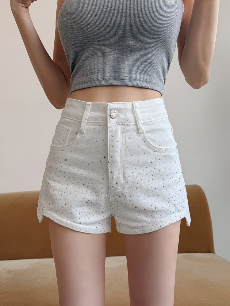 長腿神器！漸層燙鑽挖角短褲(4色，S-XL)