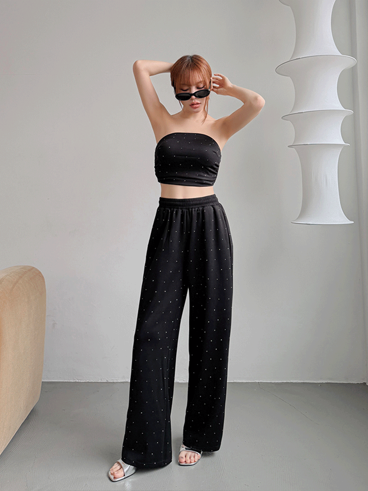 2026升級版 ! 亮鑽平口bratop+寬褲套裝 (3色，有胸墊)