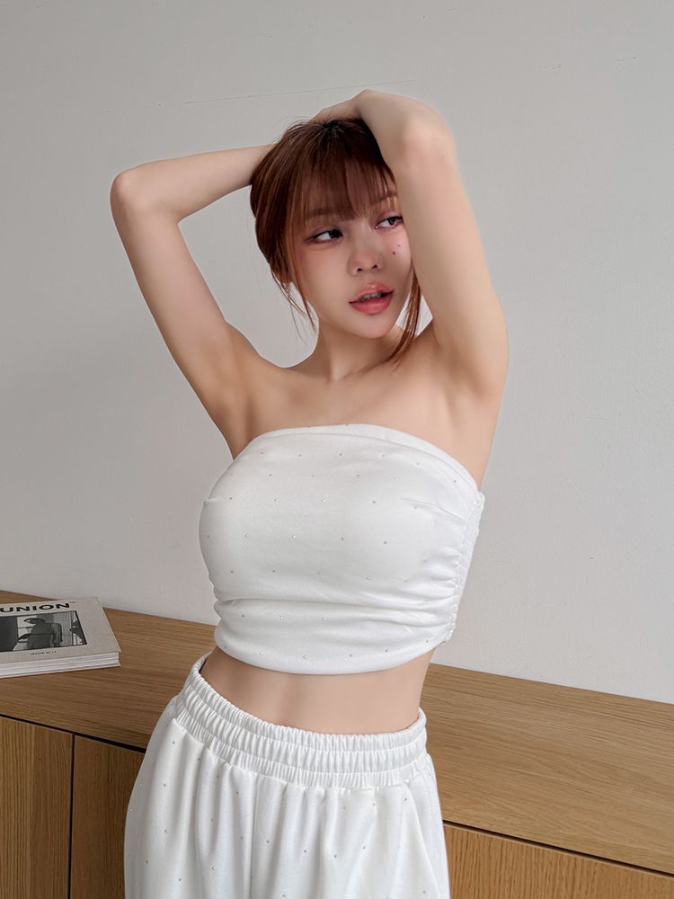 2026升級版 ! 亮鑽平口bratop+寬褲套裝 (3色，有胸墊)