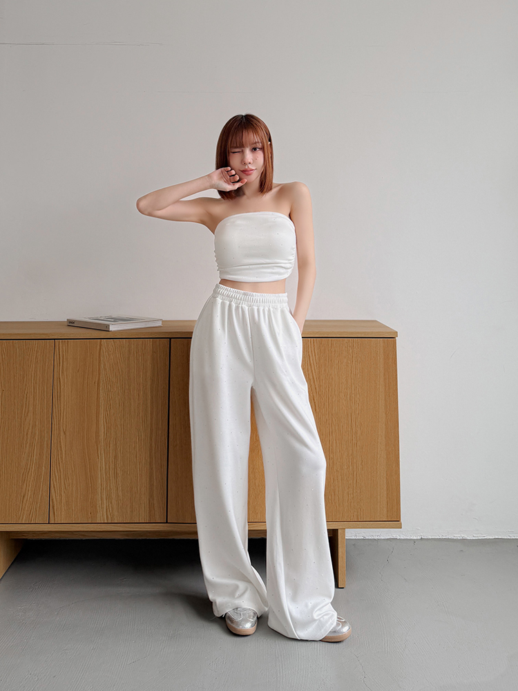 2026升級版 ! 亮鑽平口bratop+寬褲套裝 (3色，有胸墊)