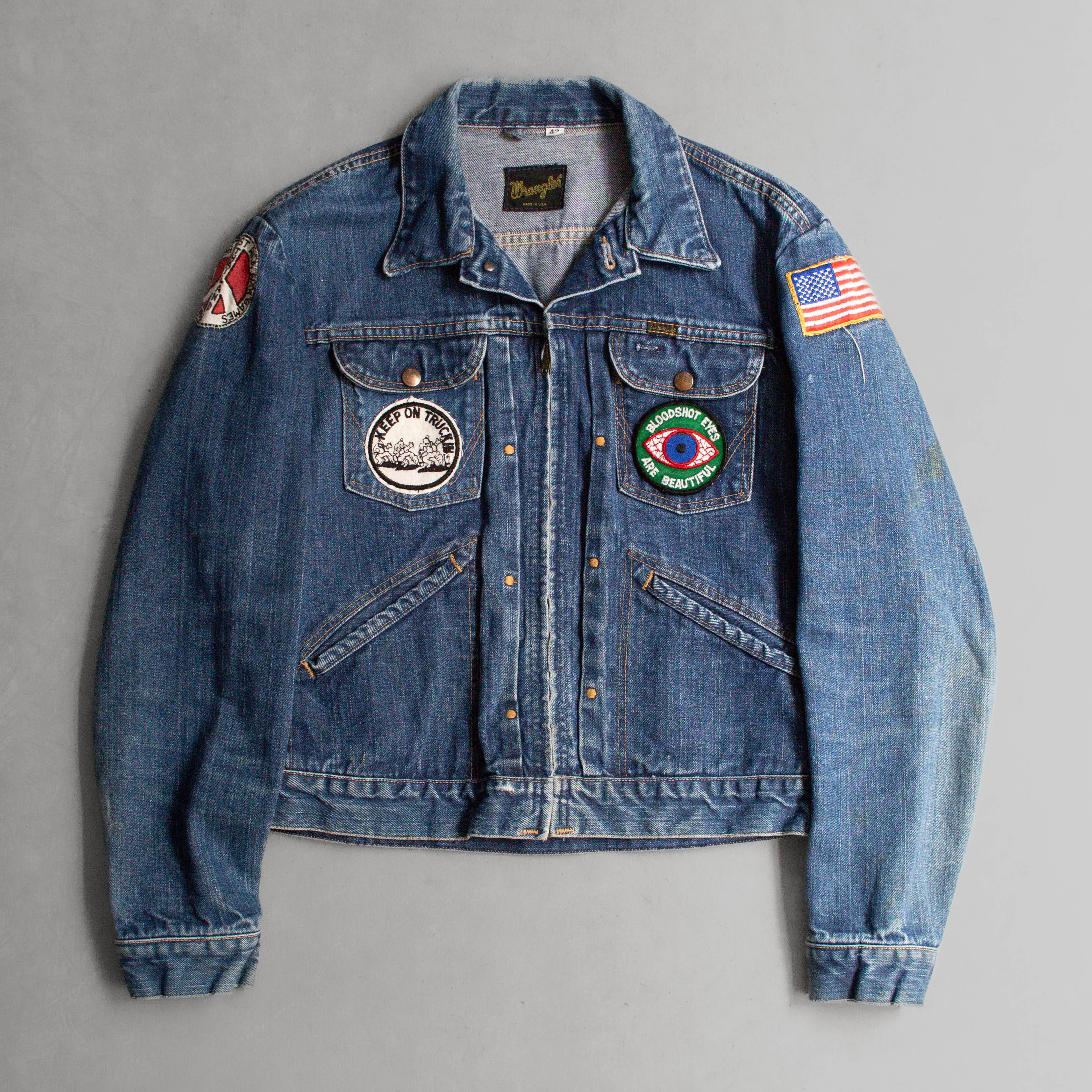 70S WRANGLER 24MJZ DENIM JACKET 美國製 藍色 拉鍊 丹寧 外套 夾克