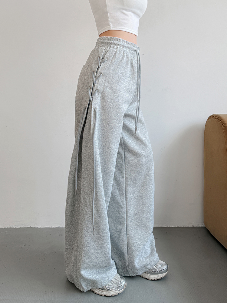 LA休閒 ! 側綁帶落地寬褲 (3色)