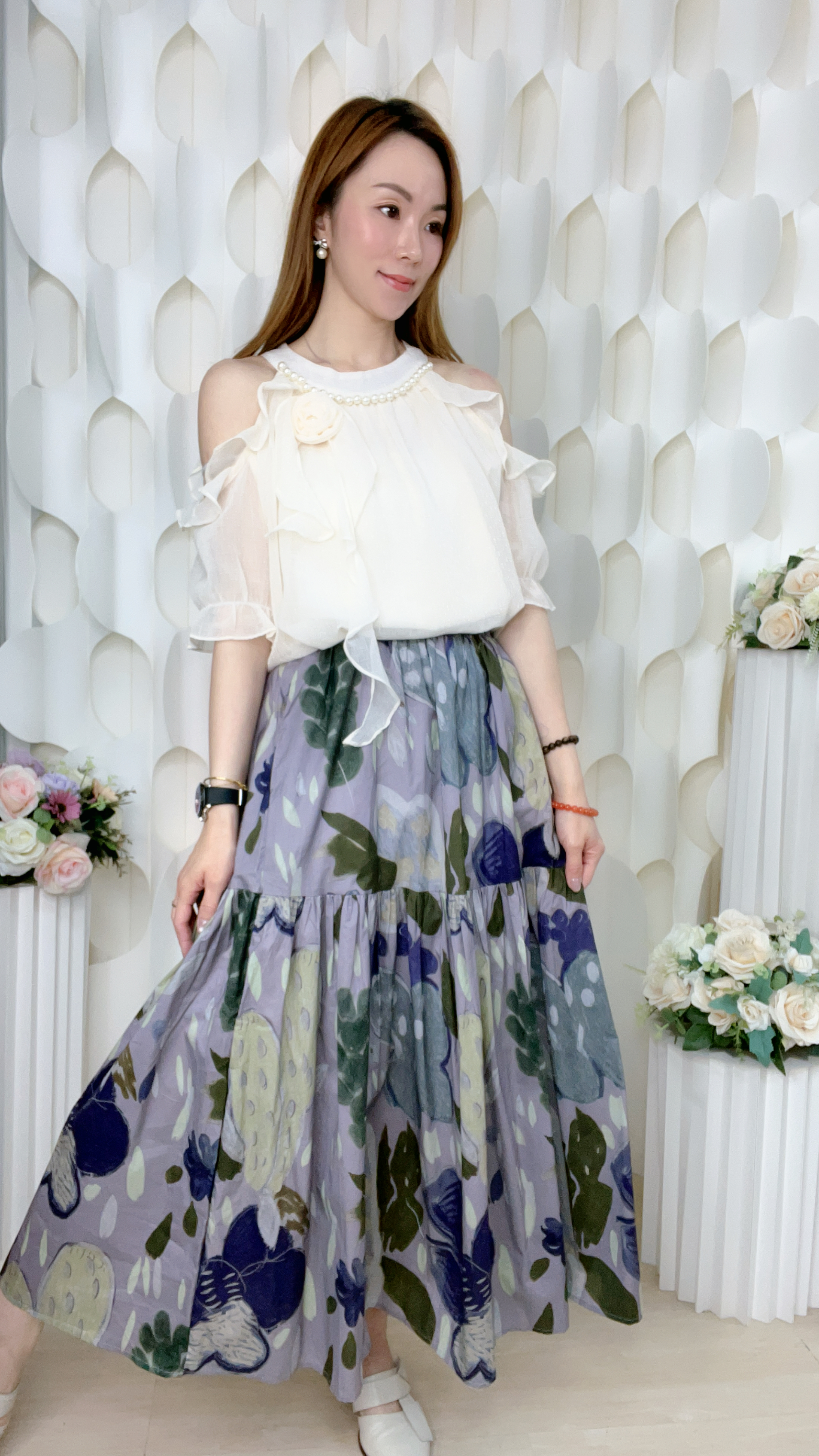 橡筋腰印花半截裙(腰24-44 臀42 長33吋 )2046 #1404clo