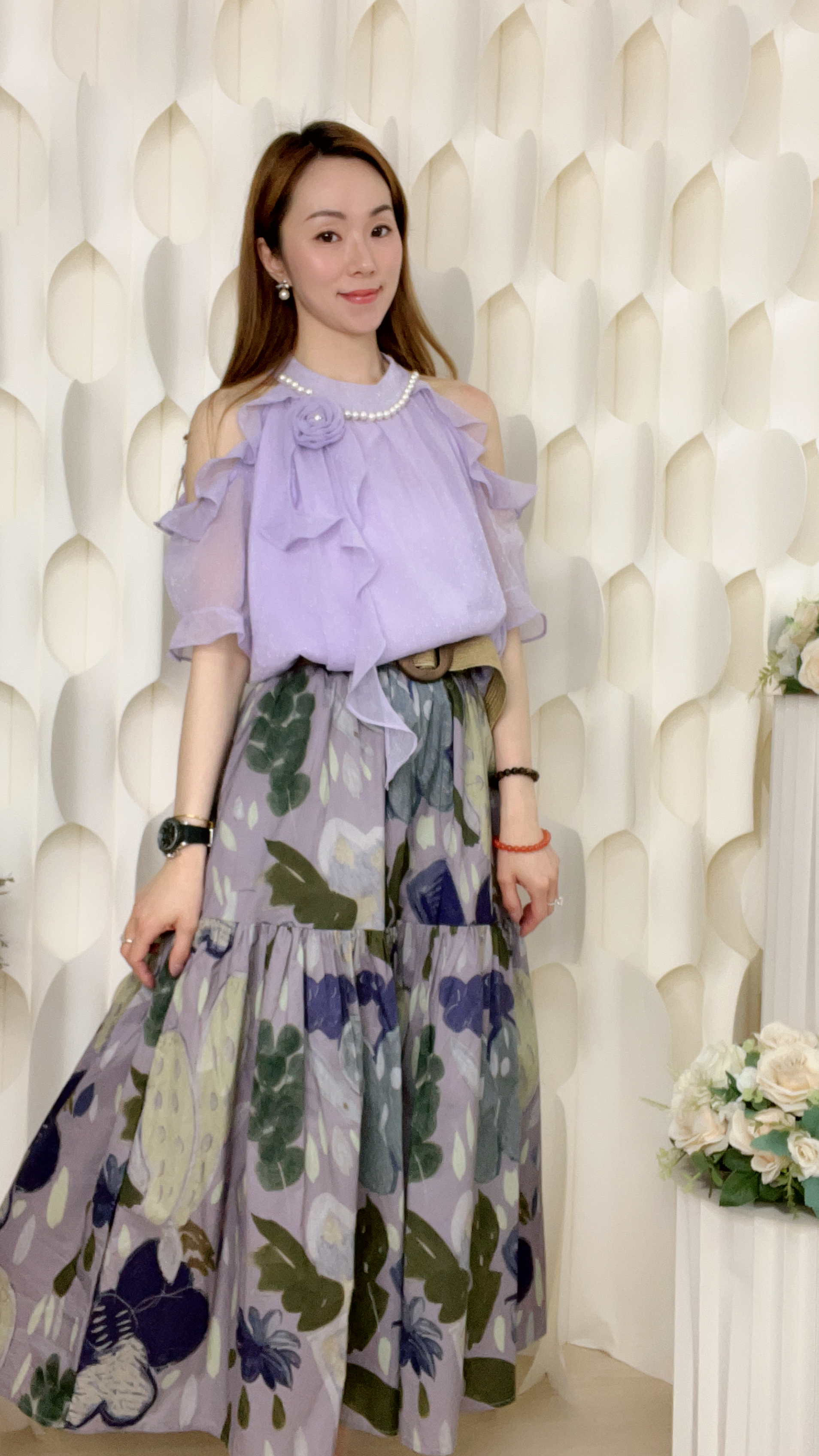 橡筋腰印花半截裙(腰24-44 臀42 長33吋 )2046 #1404clo